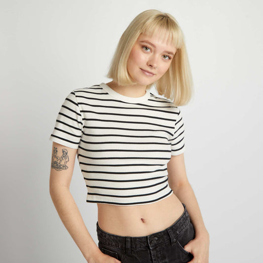 Breton cropped T-shirt WHITE