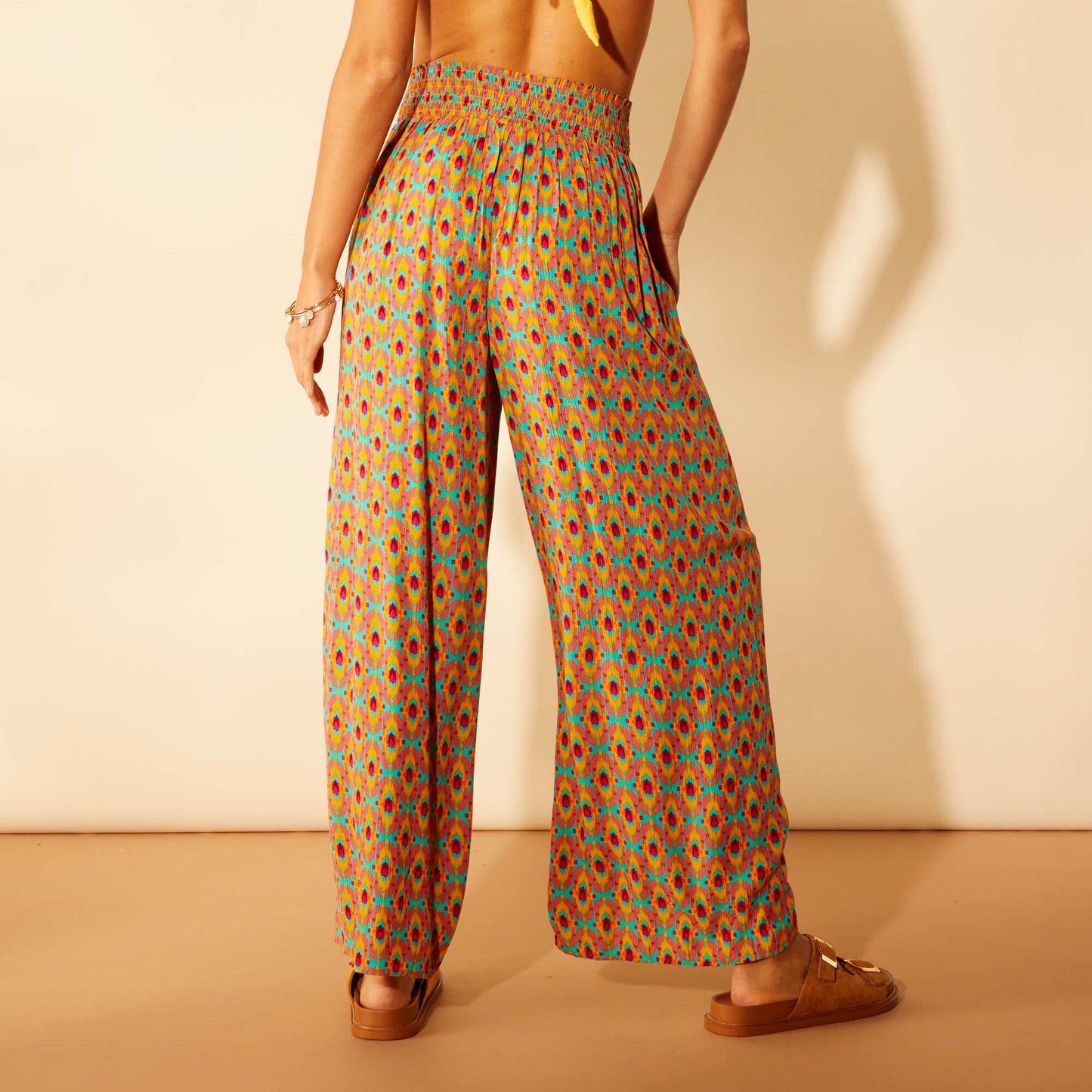 Crepe knit wide-leg beach trousers ORANGE