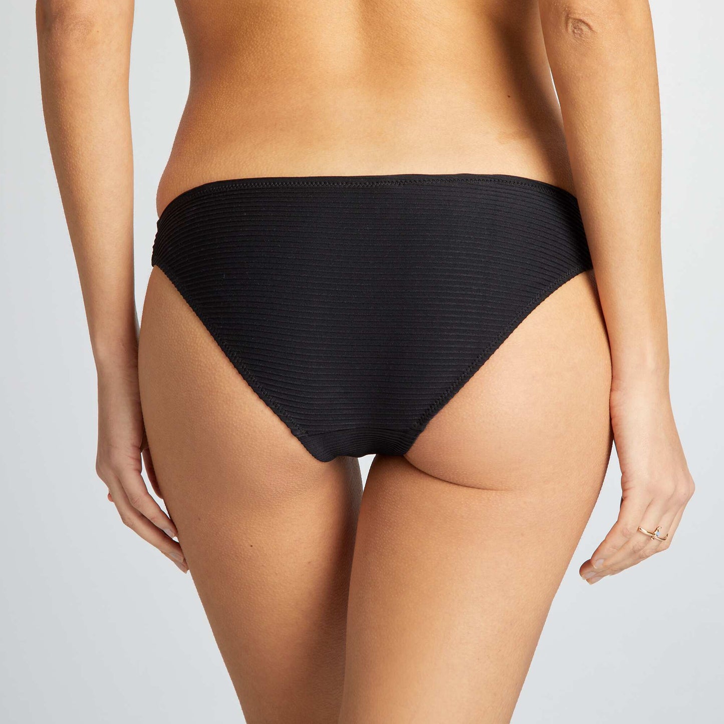 Waffle-knit fabric bikini briefs black