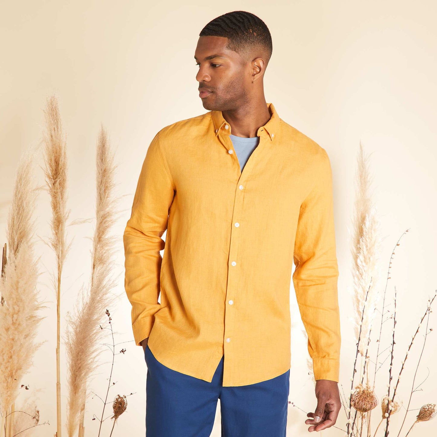 Straight-cut linen shirt YELLOW