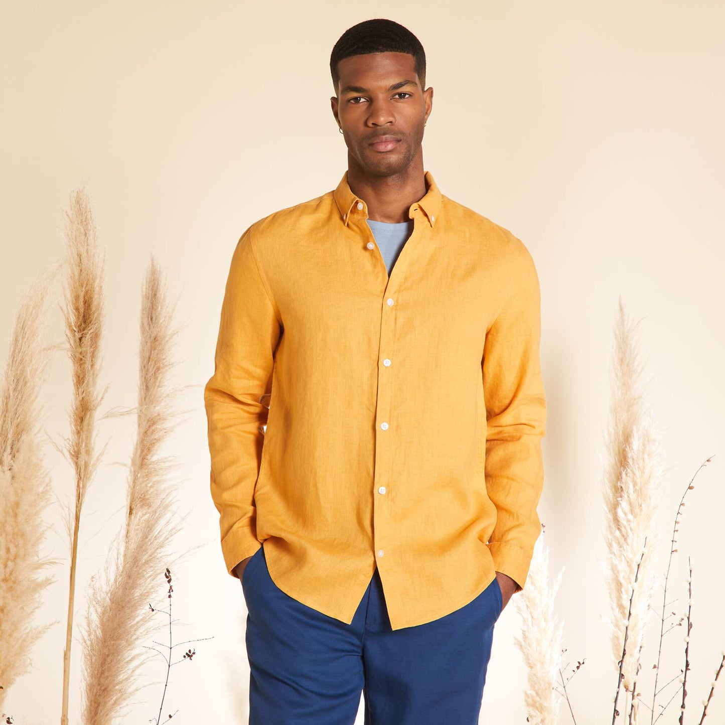 Straight-cut linen shirt YELLOW