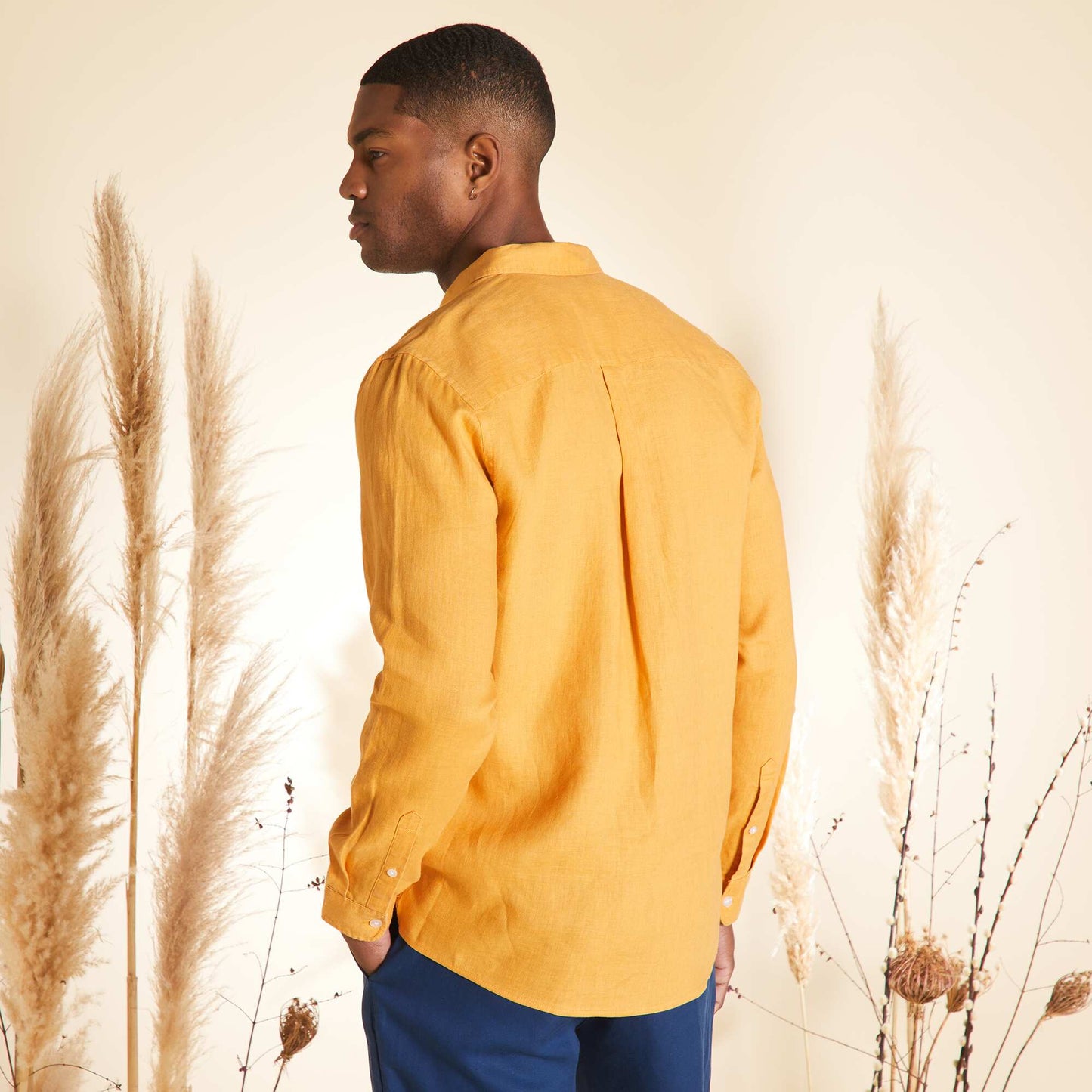 Straight-cut linen shirt YELLOW