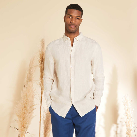 Straight-cut linen shirt BEIGE