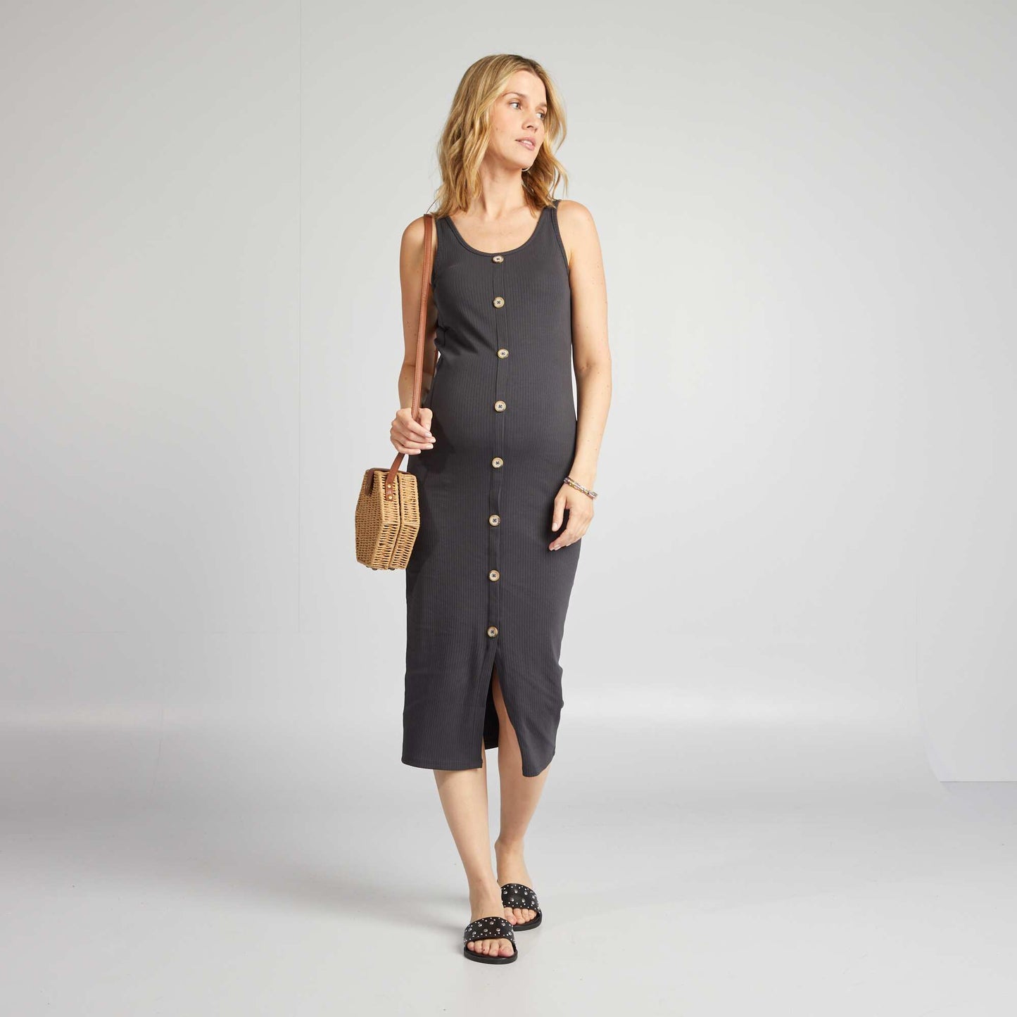 Long ribbed maternity dress BLACK