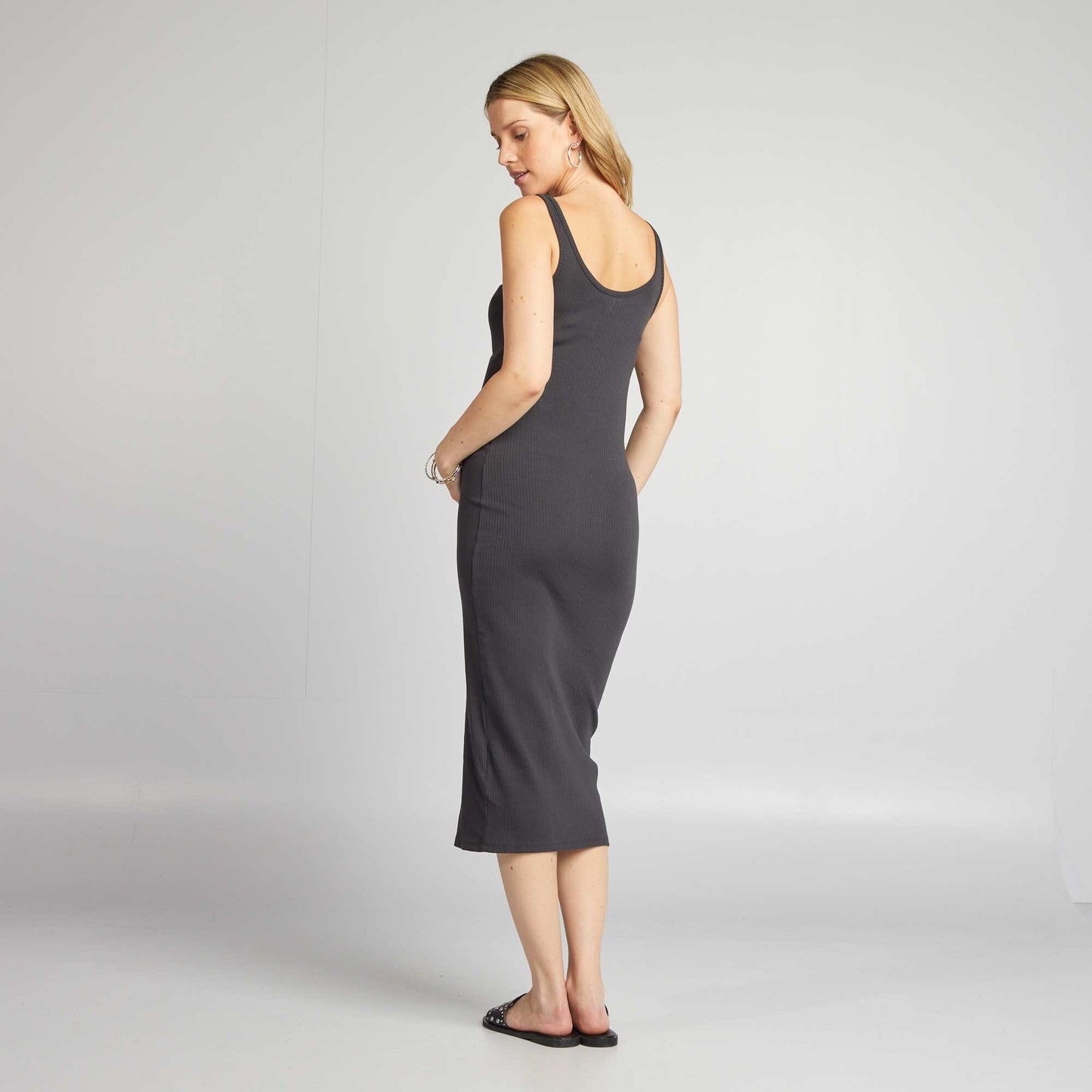 Long ribbed maternity dress BLACK