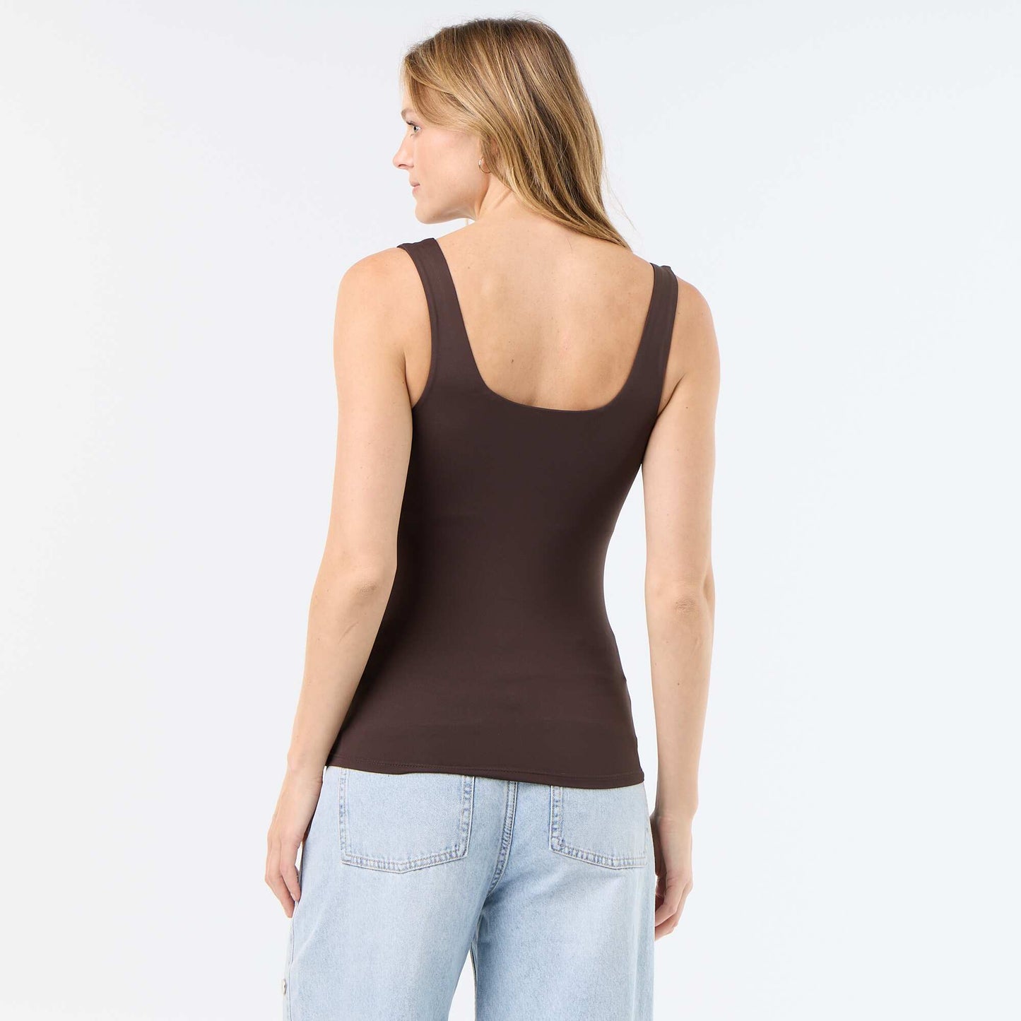 Square-neck stretch t-shirt BROWN