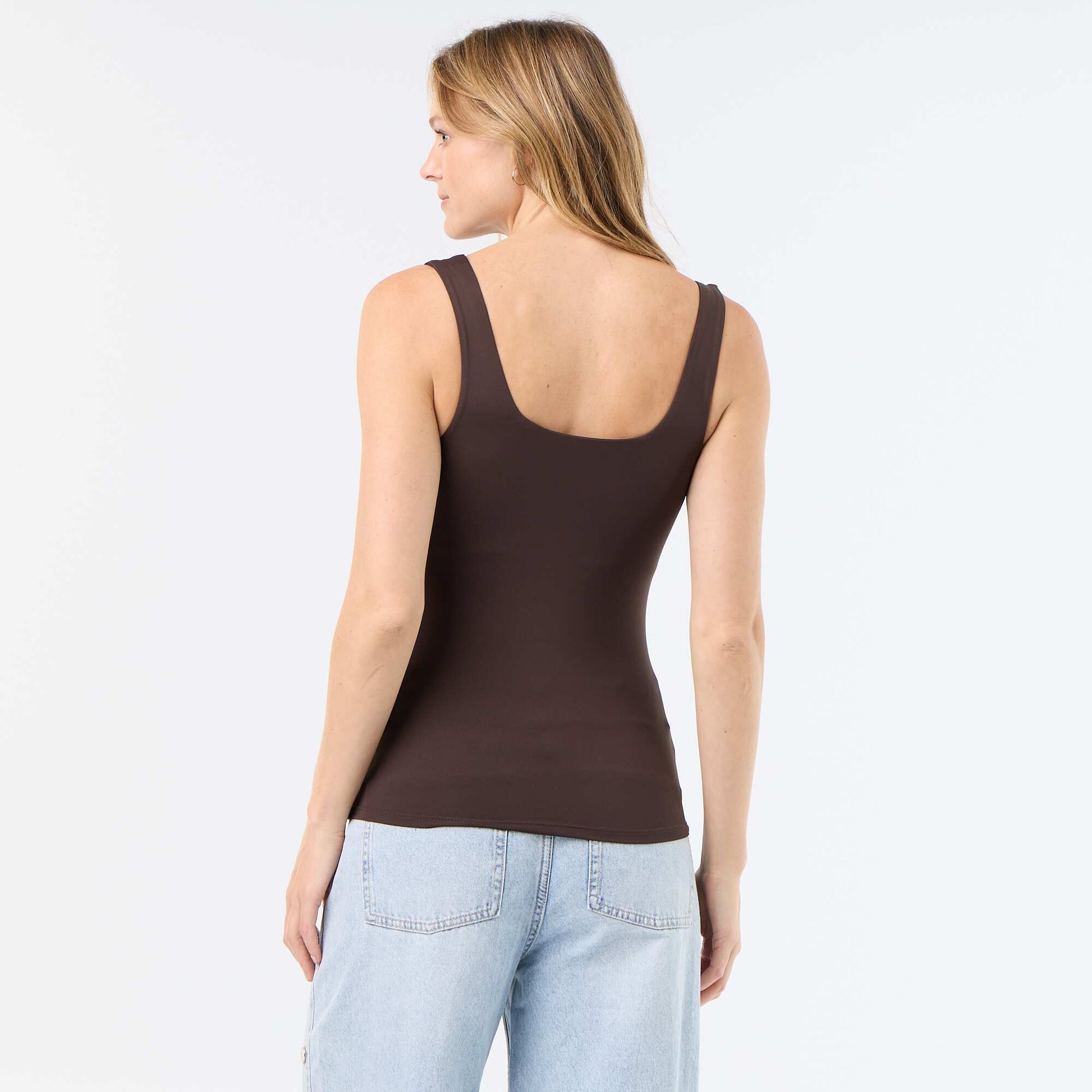 Square-neck stretch t-shirt BROWN