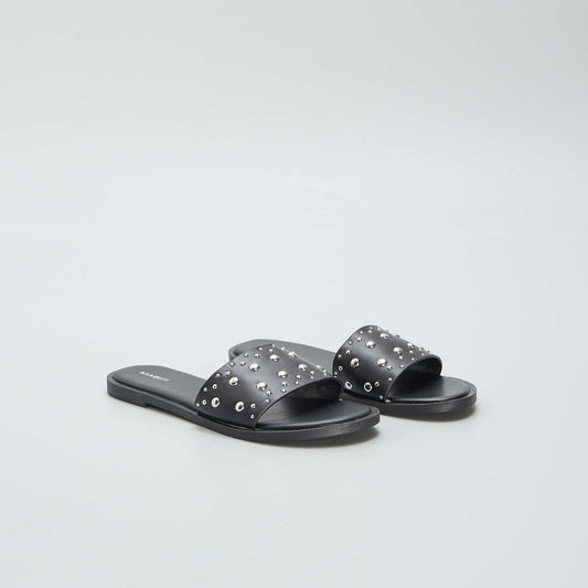 Studded flat mules black