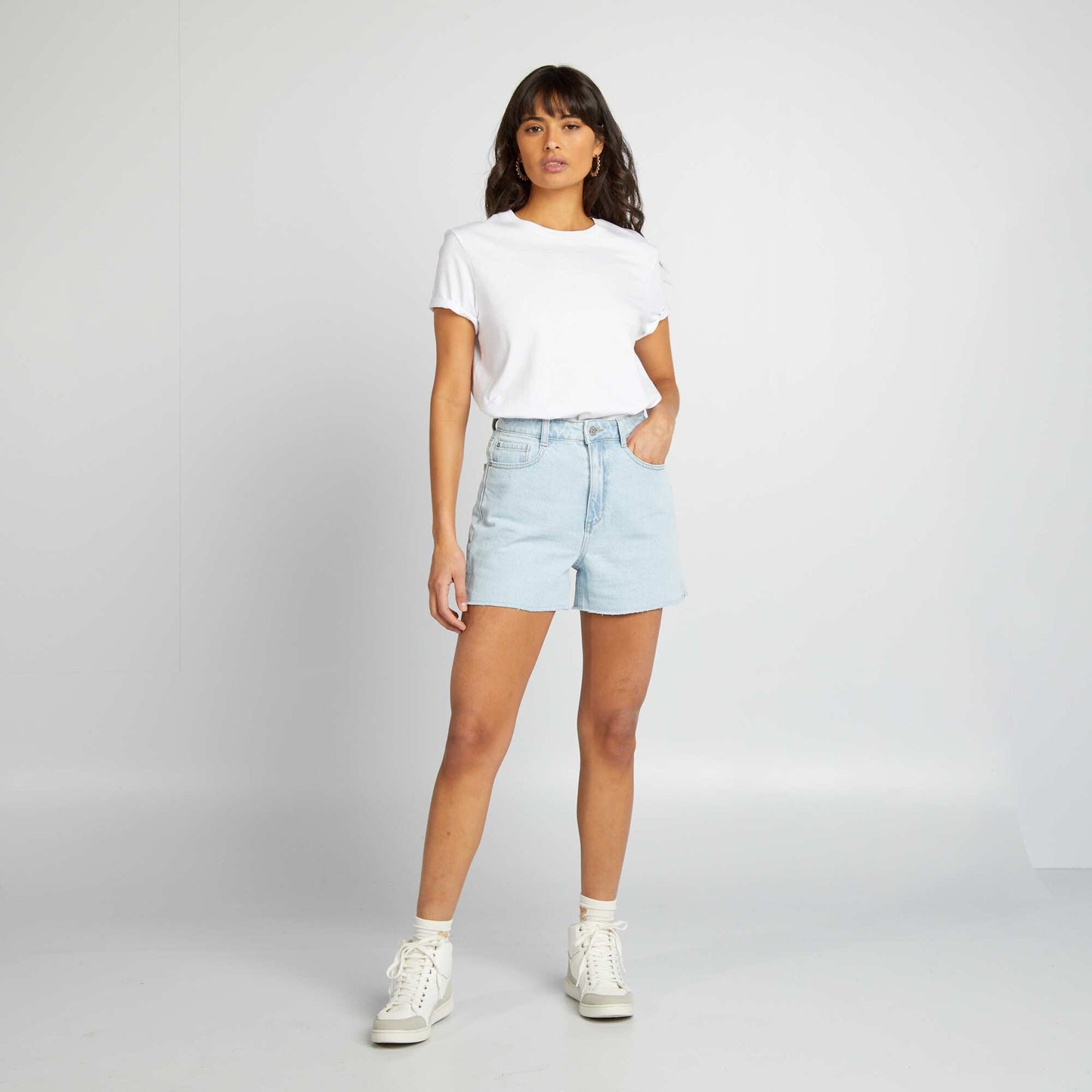 Raw-cut denim shorts BLUE