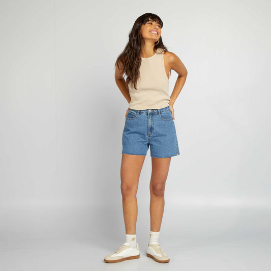 Raw-cut denim shorts BLUE