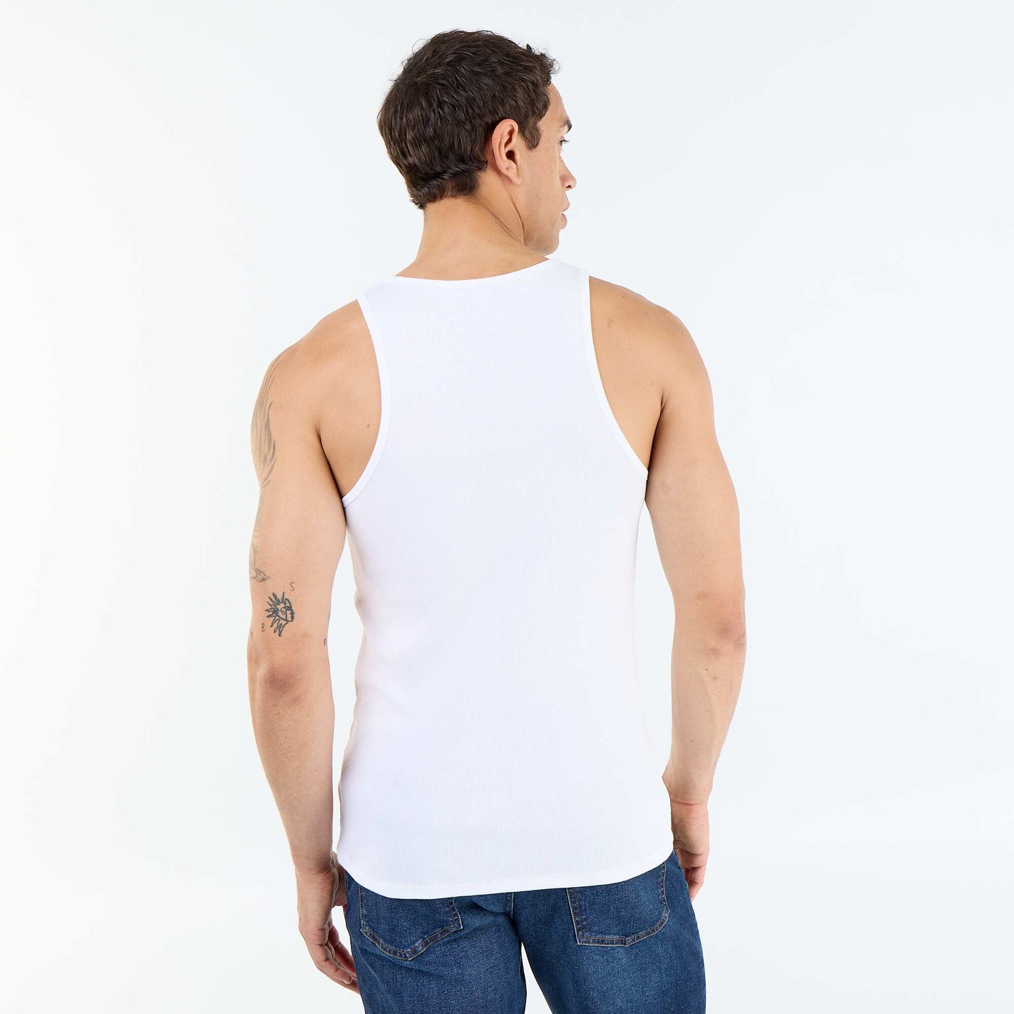 Plain vest top in ribbed knit fabric WHITE