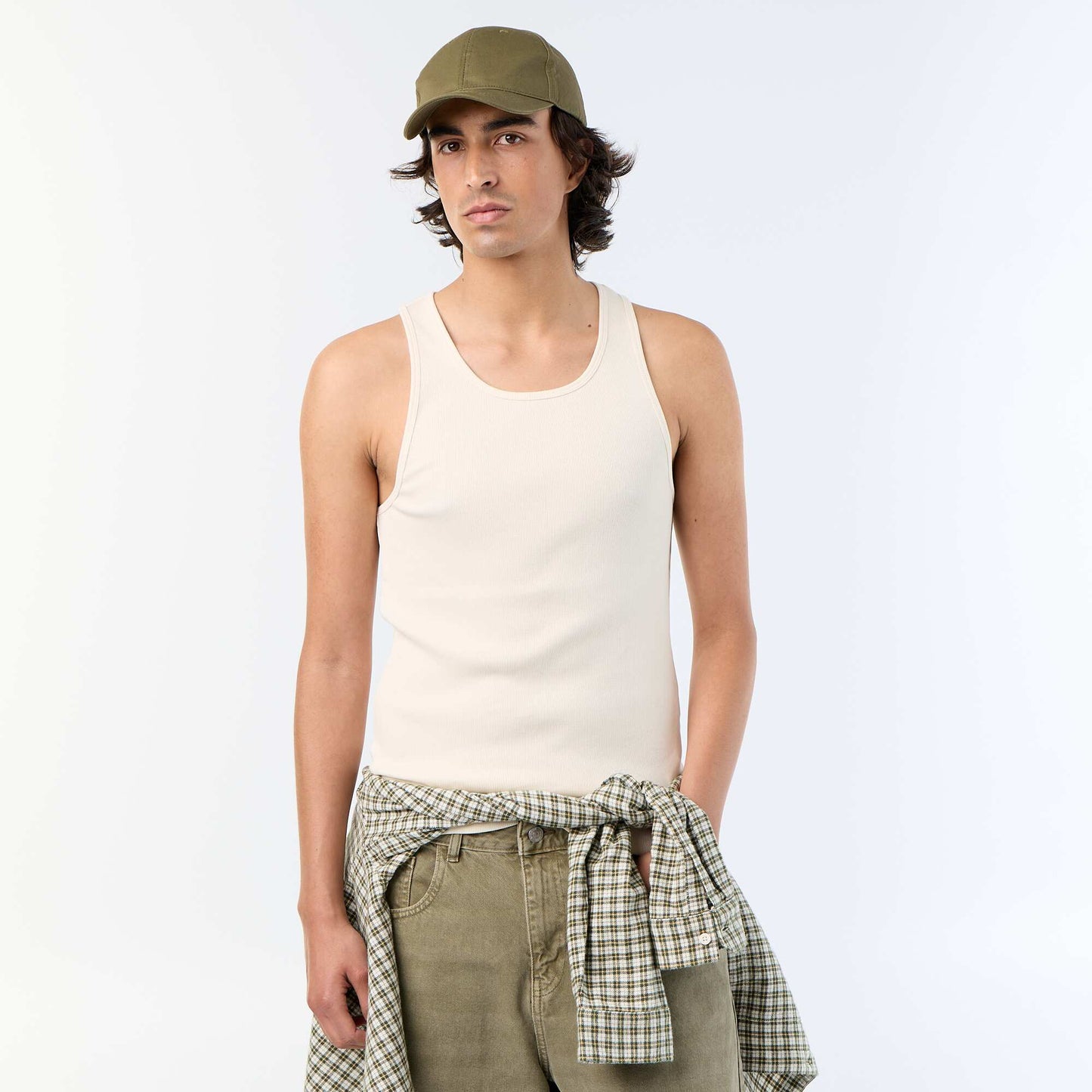 Plain vest top in ribbed knit fabric WHITE