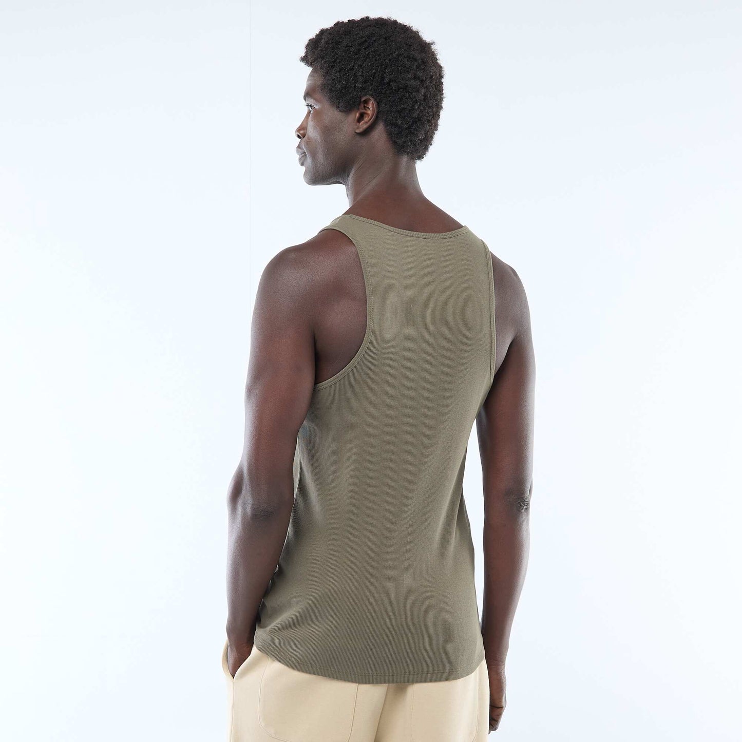 Plain Ribbed Knit Tank Top KHAKI