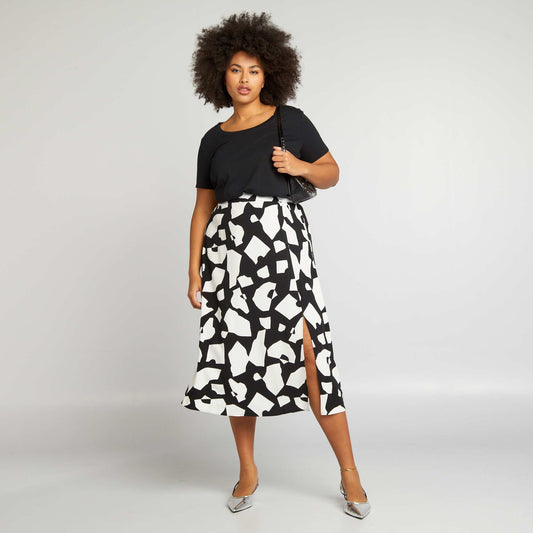 Patterned midi skirt BLACK