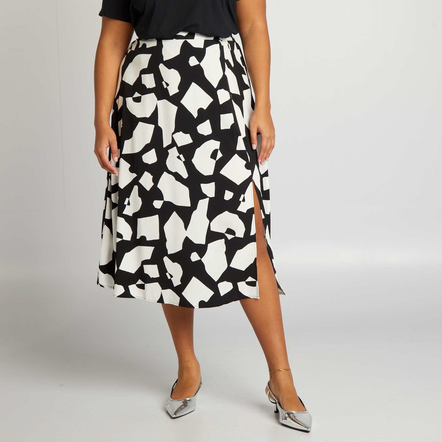 Patterned midi skirt BLACK