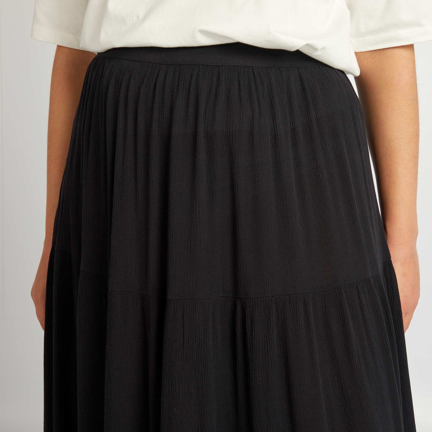 Long tiered skirt with elasticated waist black