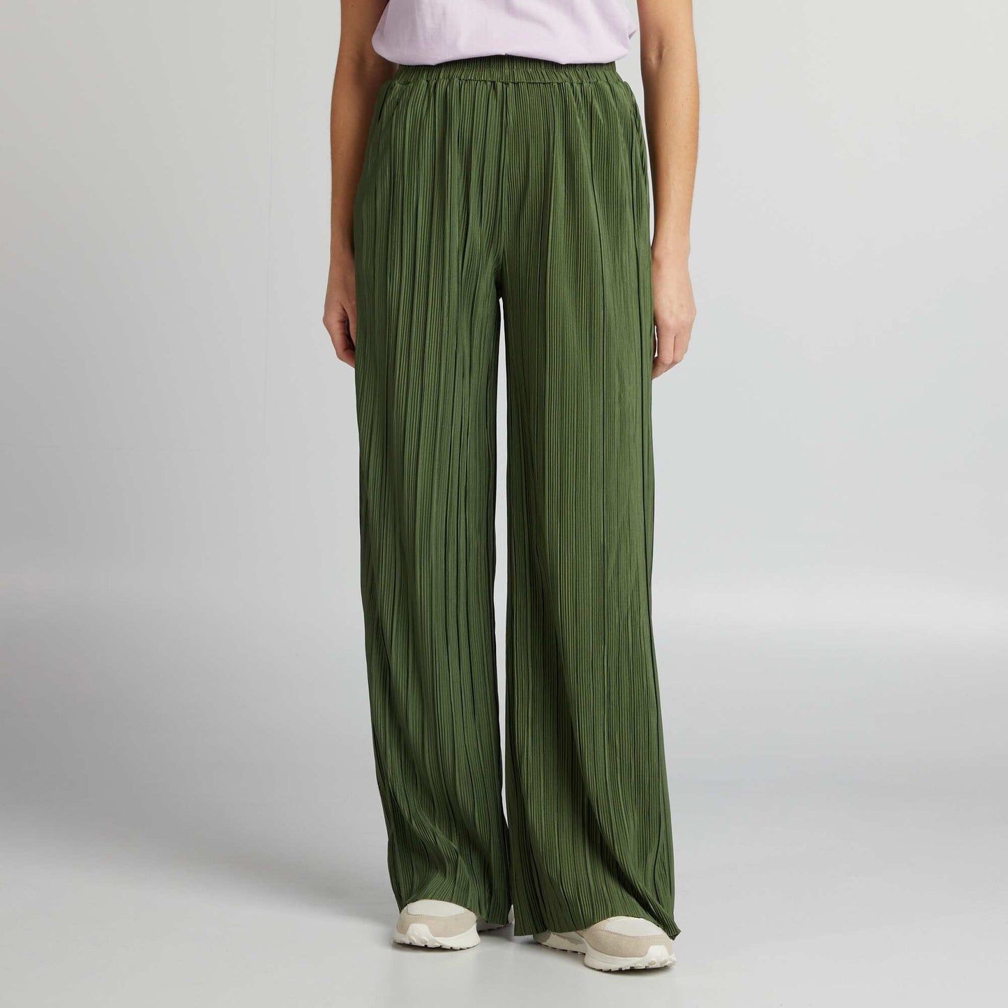 Pleated knit trousers with elasticated waist GREEN