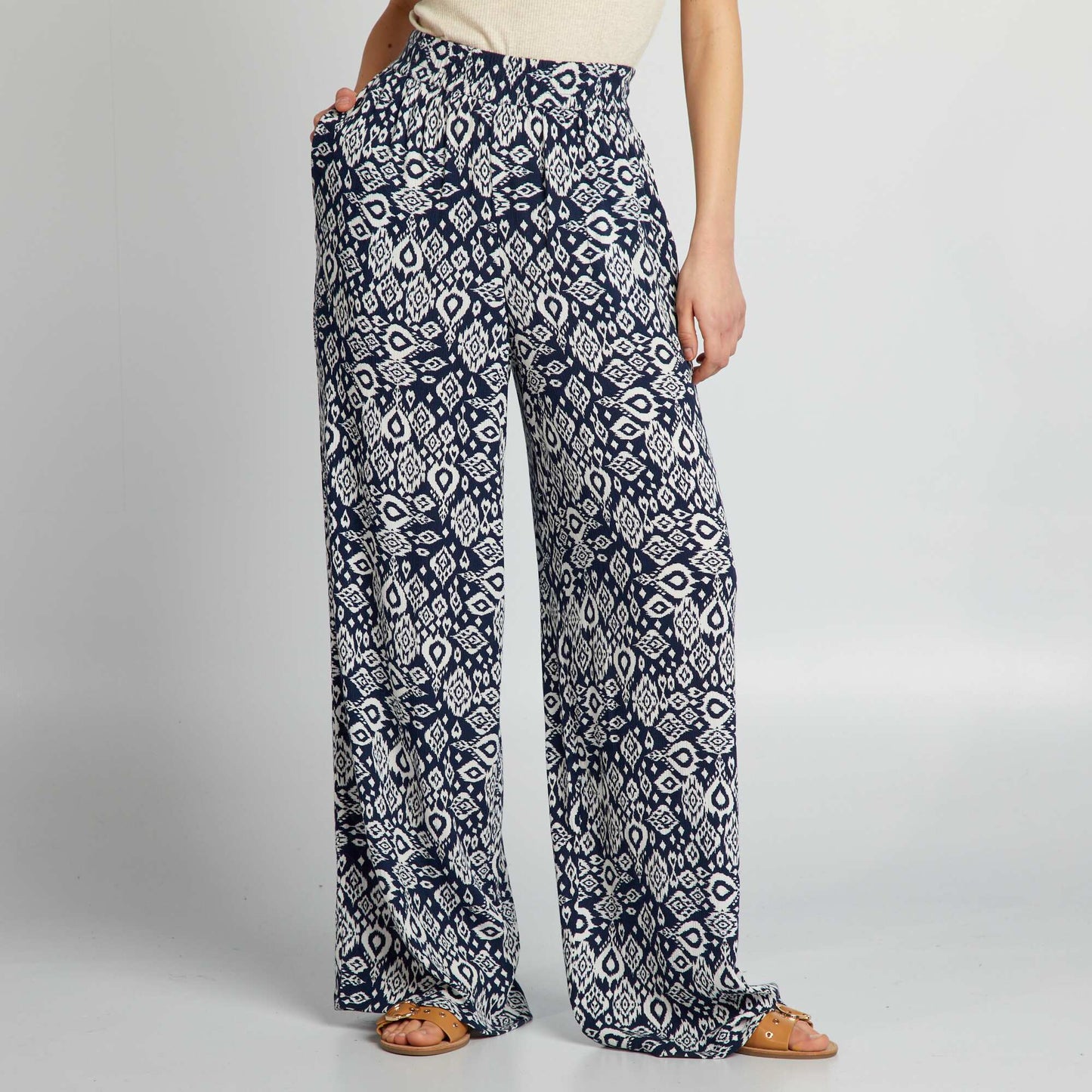 Printed wide-leg trousers BLUE