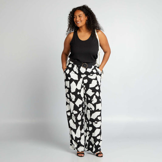 Graphic print wide-leg trousers BLACK