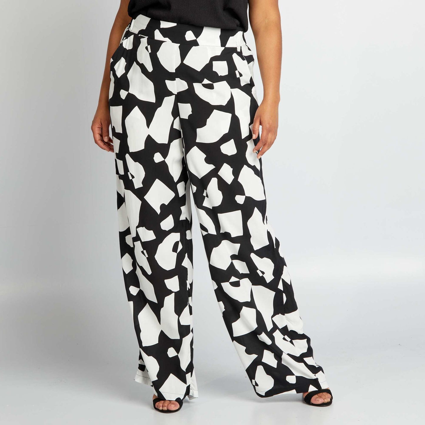 Graphic print wide-leg trousers BLACK