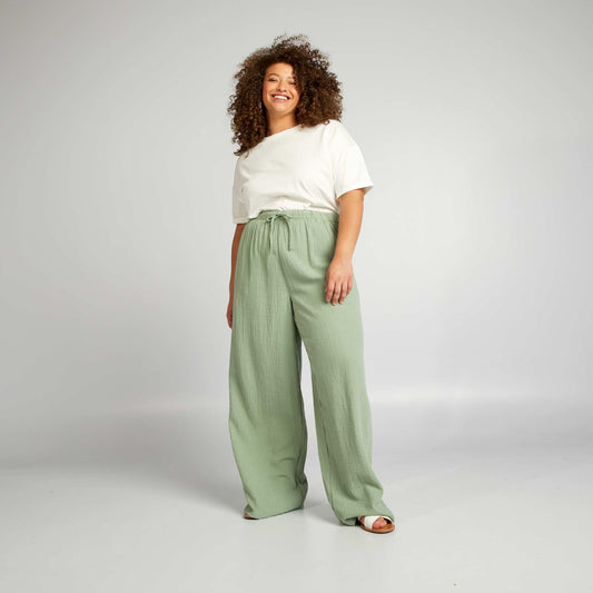 Wide-leg cotton gauze trousers GREEN