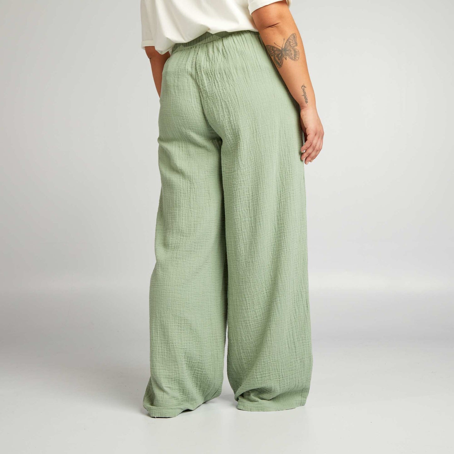 Wide-leg cotton gauze trousers GREEN