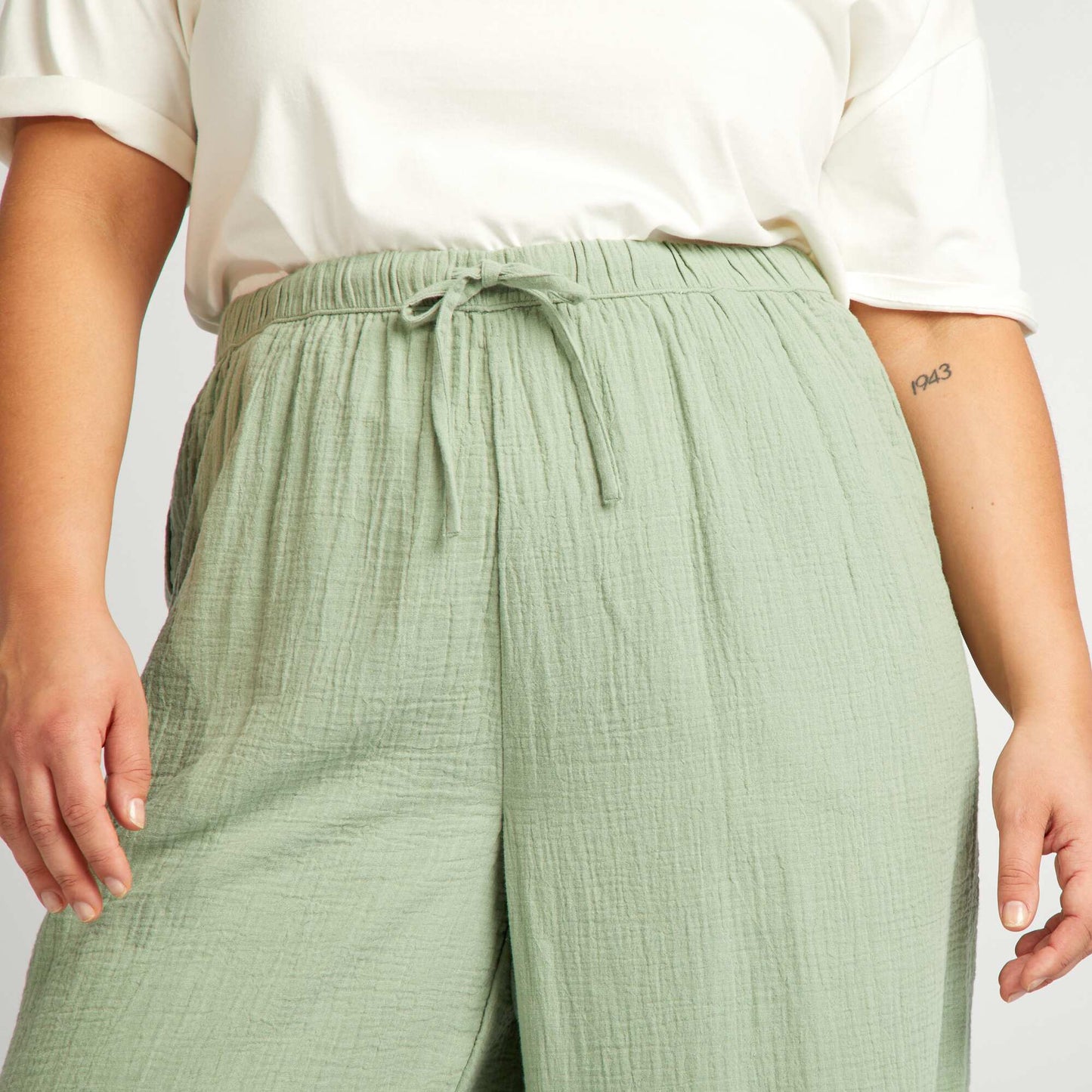 Wide-leg cotton gauze trousers GREEN