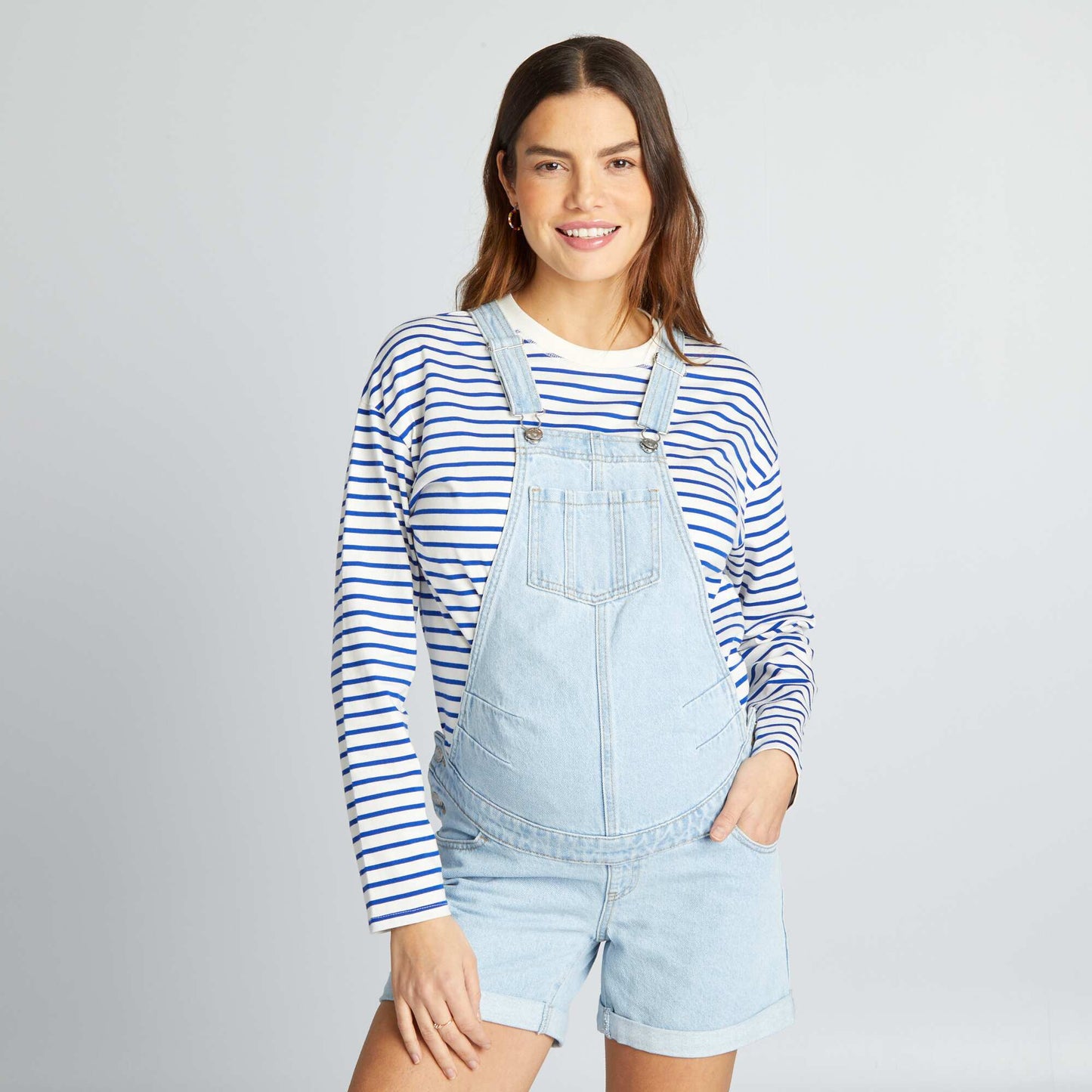 Denim maternity dungaree shorts BLUE