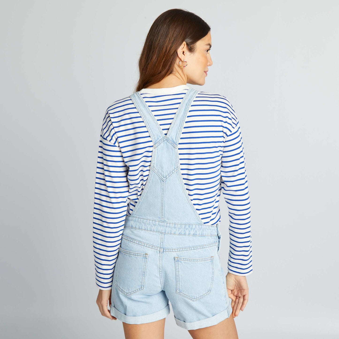 Denim maternity dungaree shorts BLUE