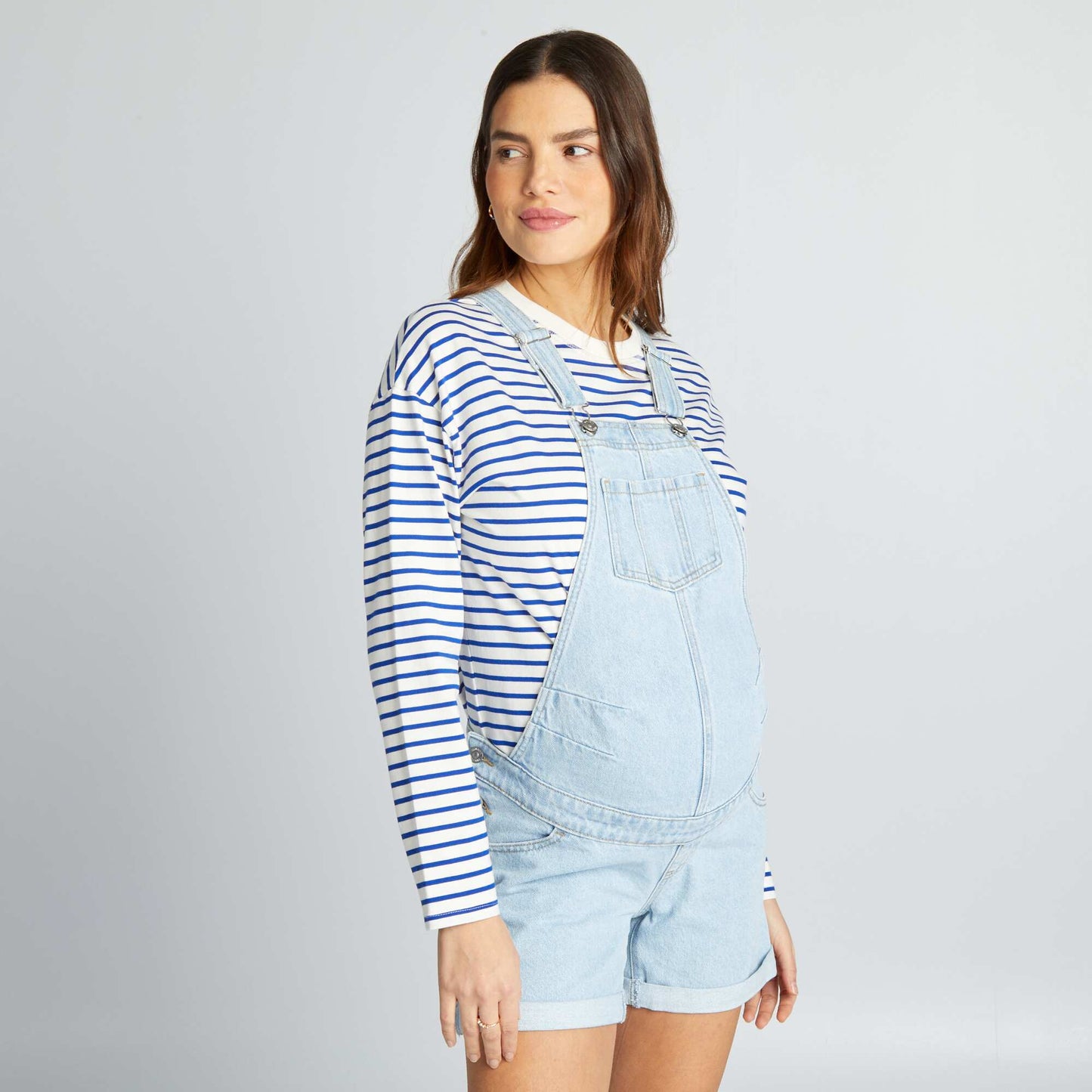 Denim maternity dungaree shorts BLUE