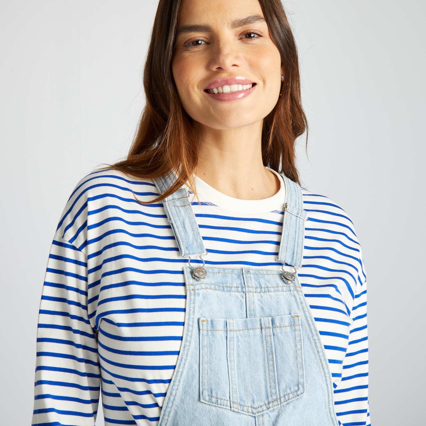 Denim maternity dungaree shorts BLUE