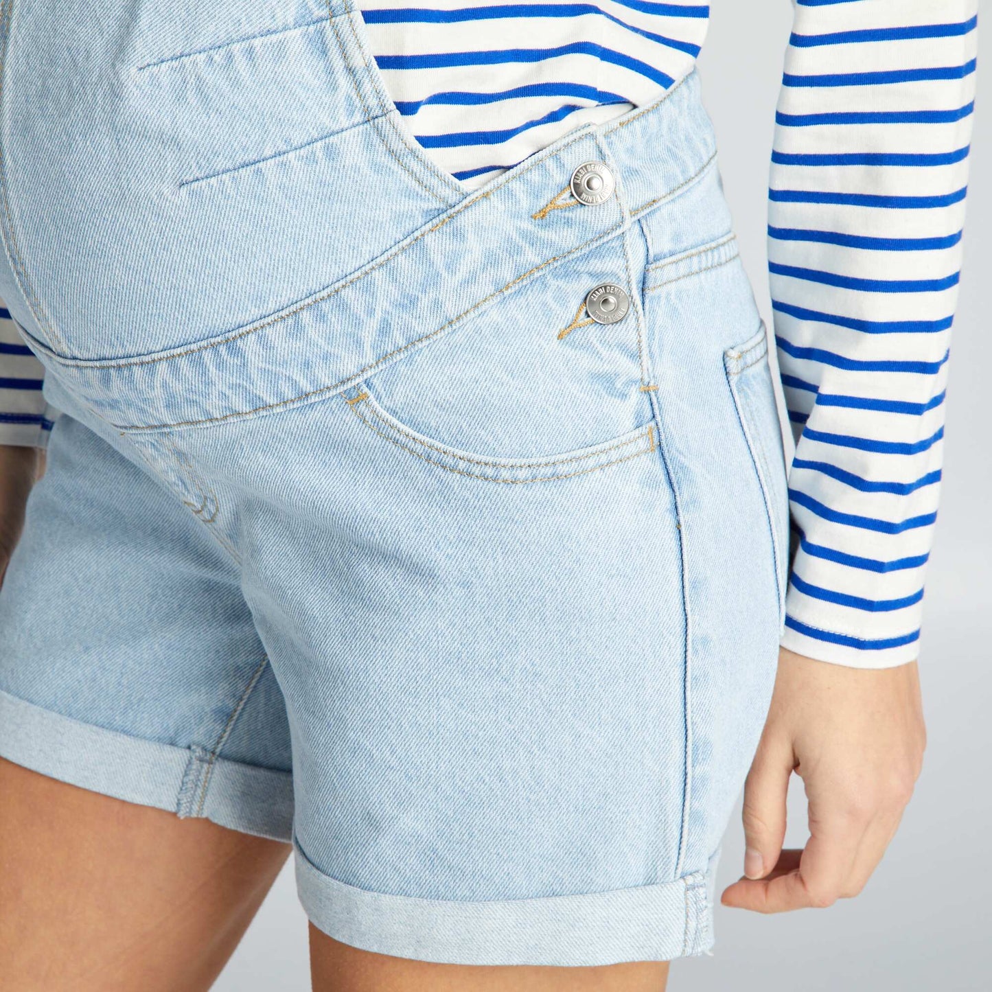 Denim maternity dungaree shorts BLUE