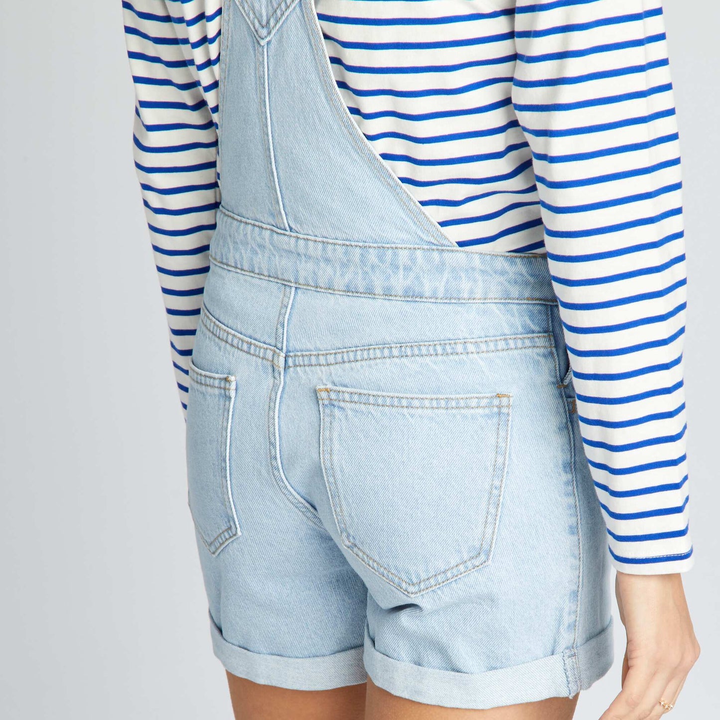 Denim maternity dungaree shorts BLUE