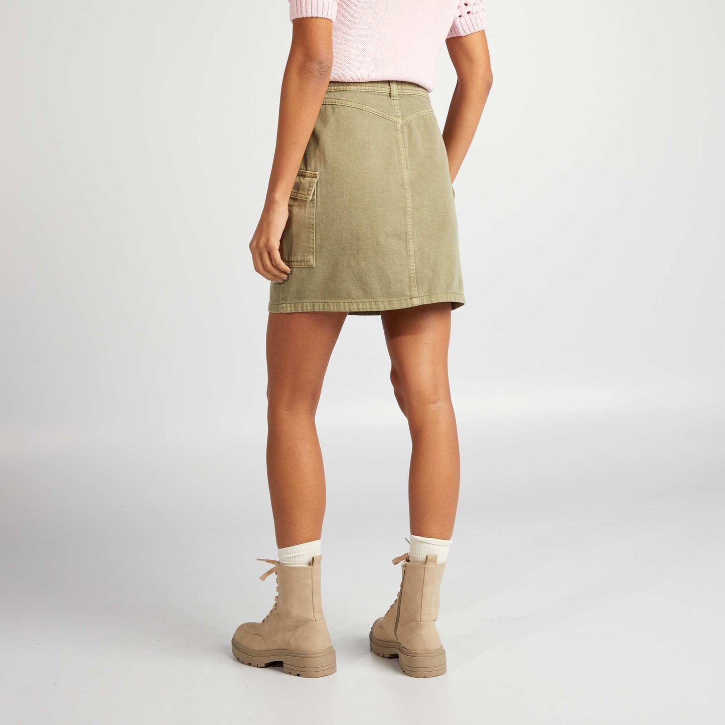 Straight denim skirt KHAKI