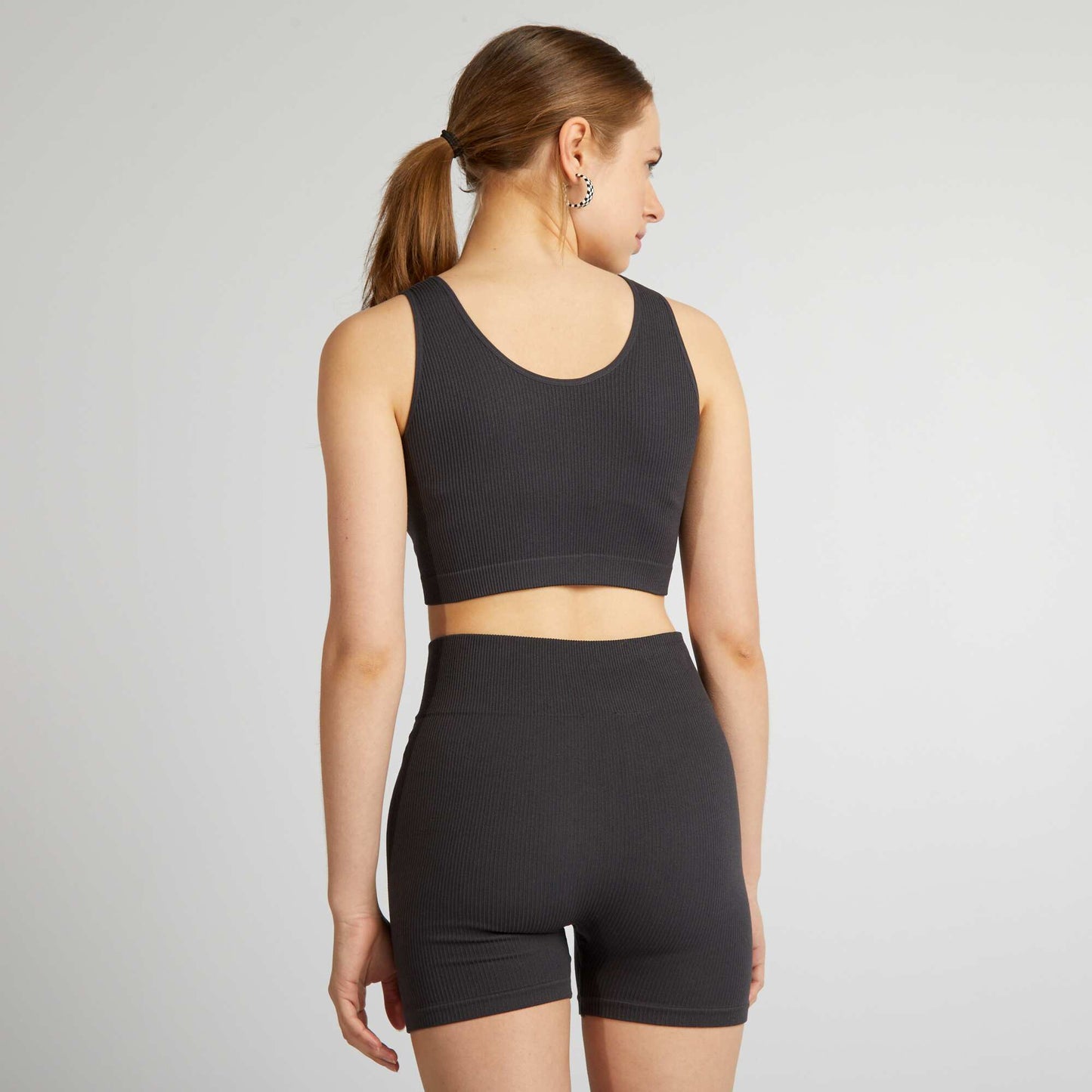 Ribbed knit sports bra BLACK