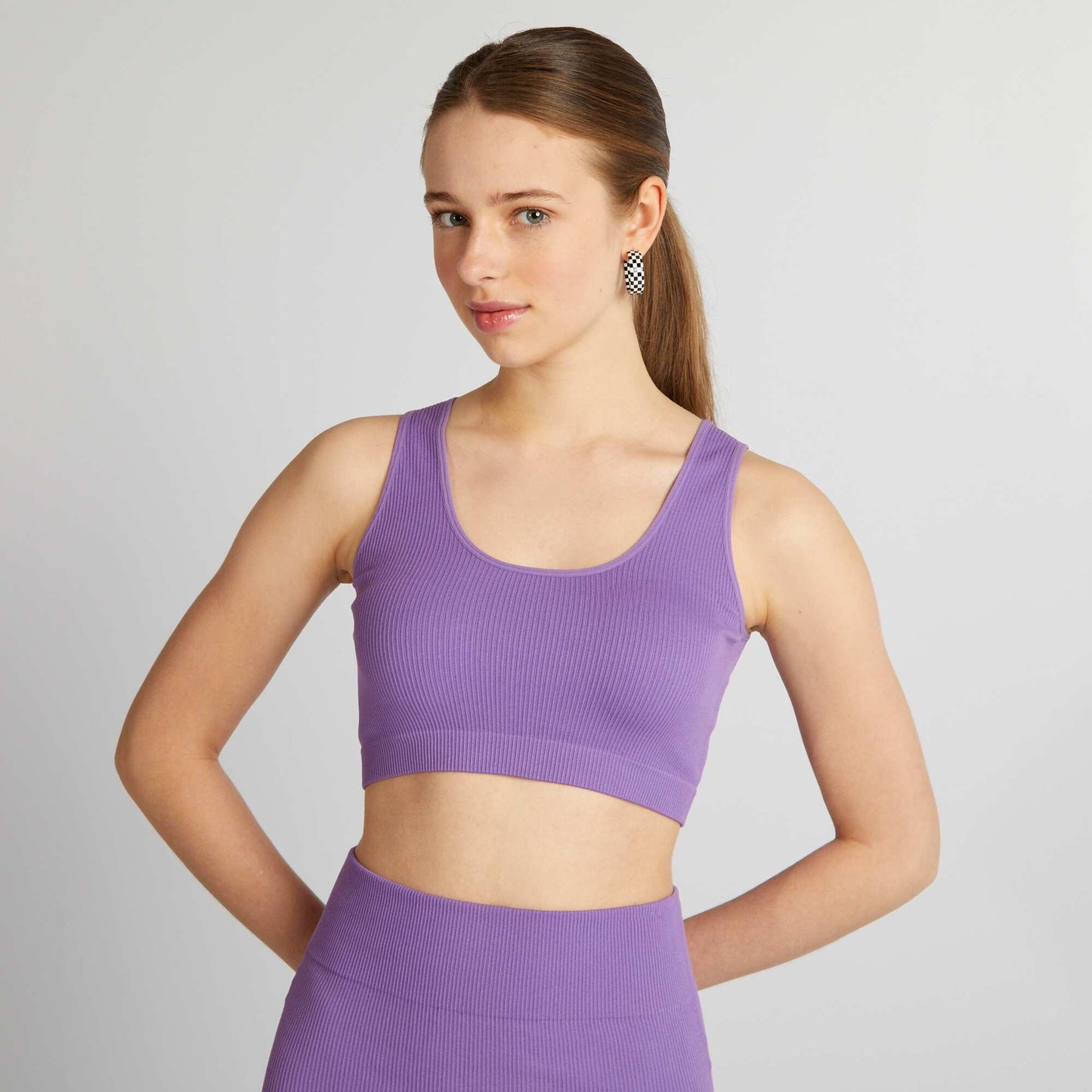 Ribbed knit sports bra PURPLE