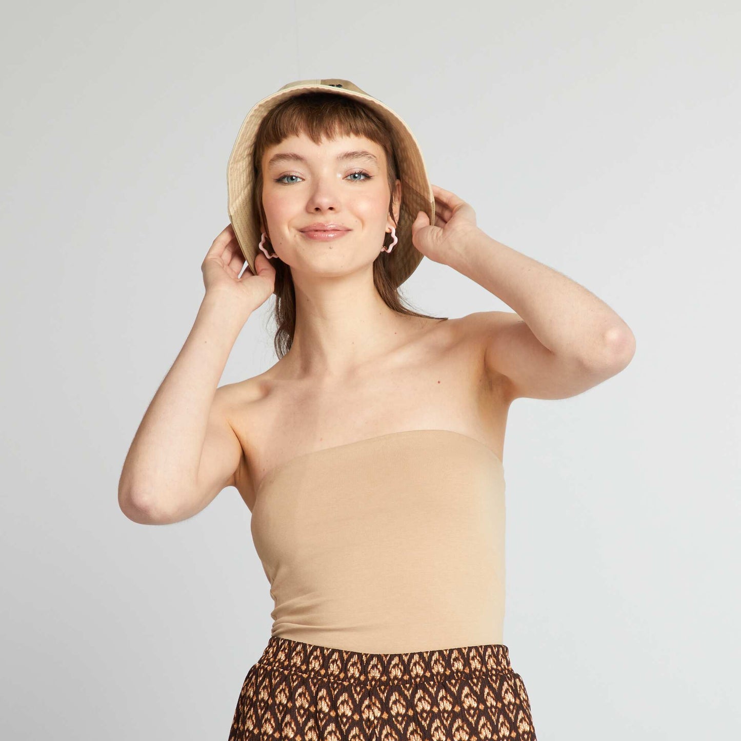 Ribbed bandeau top BEIGE