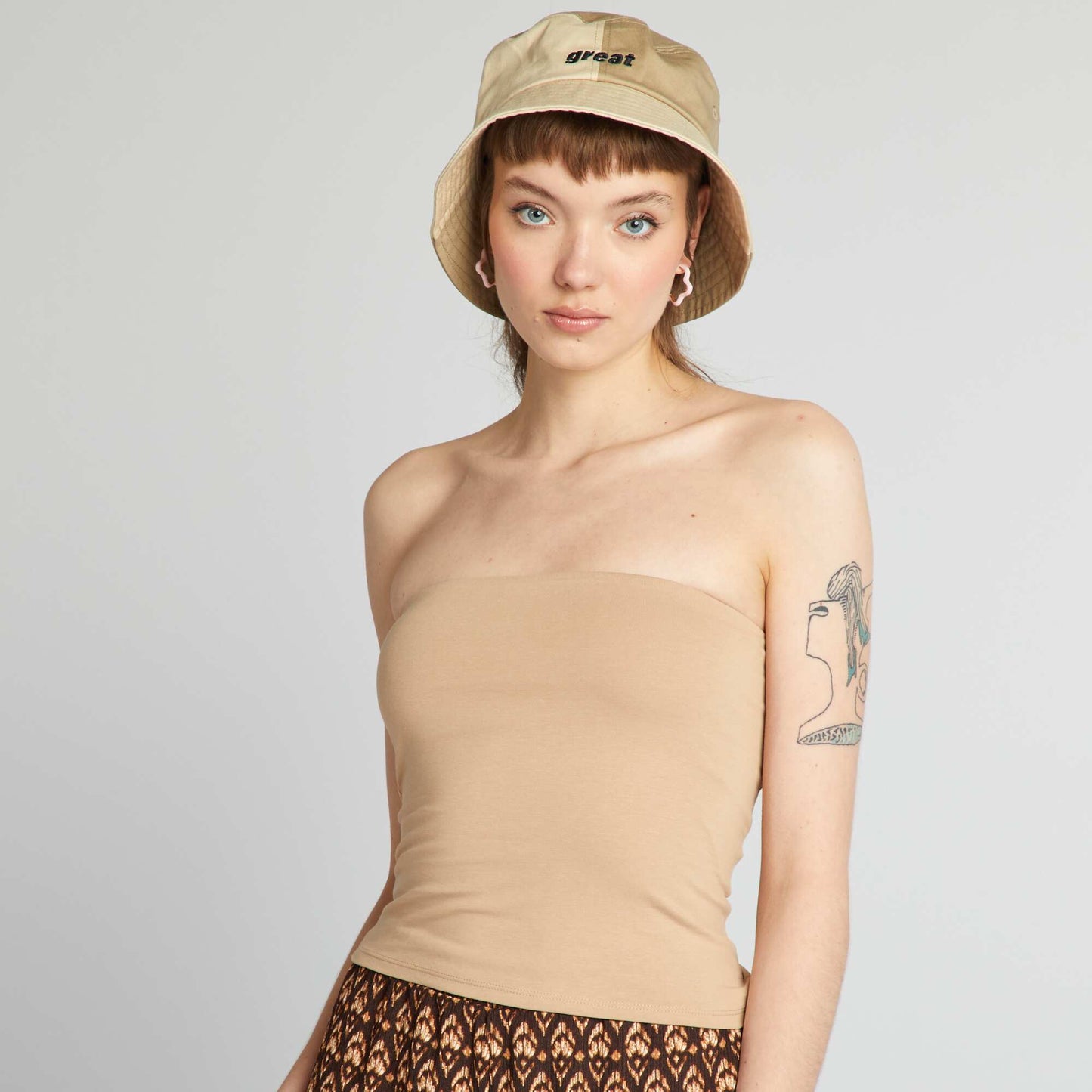 Ribbed bandeau top BEIGE