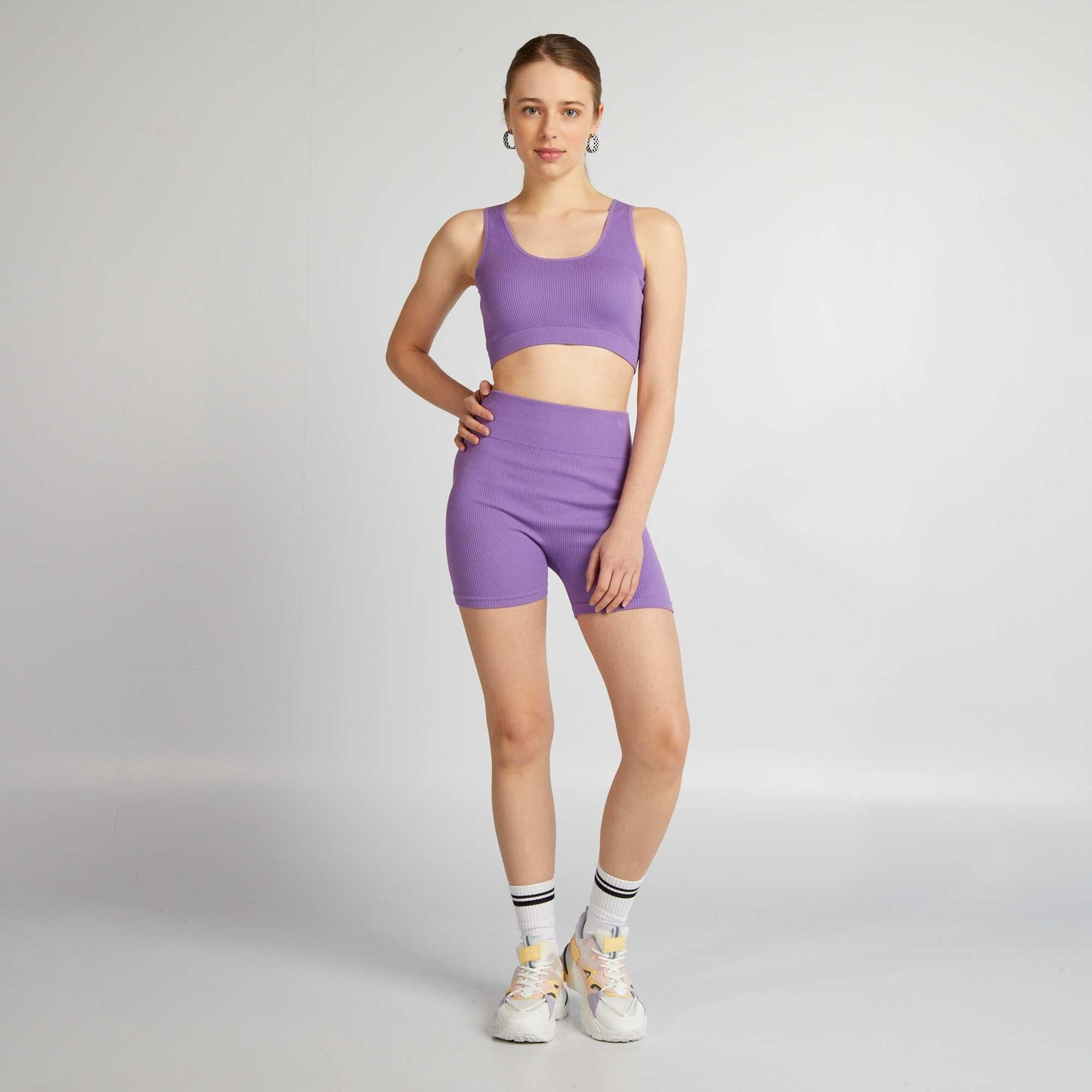 Ribbed knit cycling shorts PURPLE