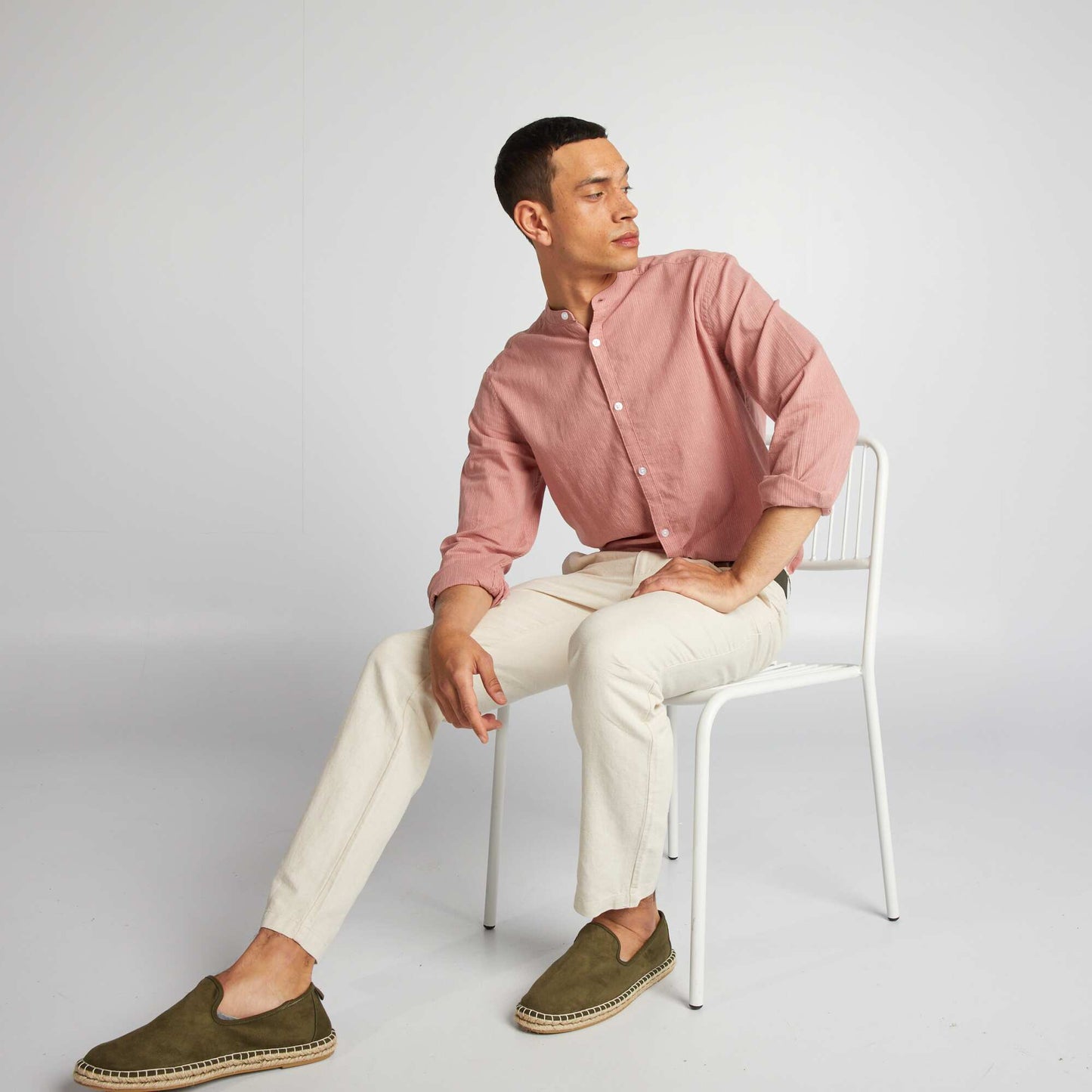 Linen-blend shirt with mandarin collar ORANGE