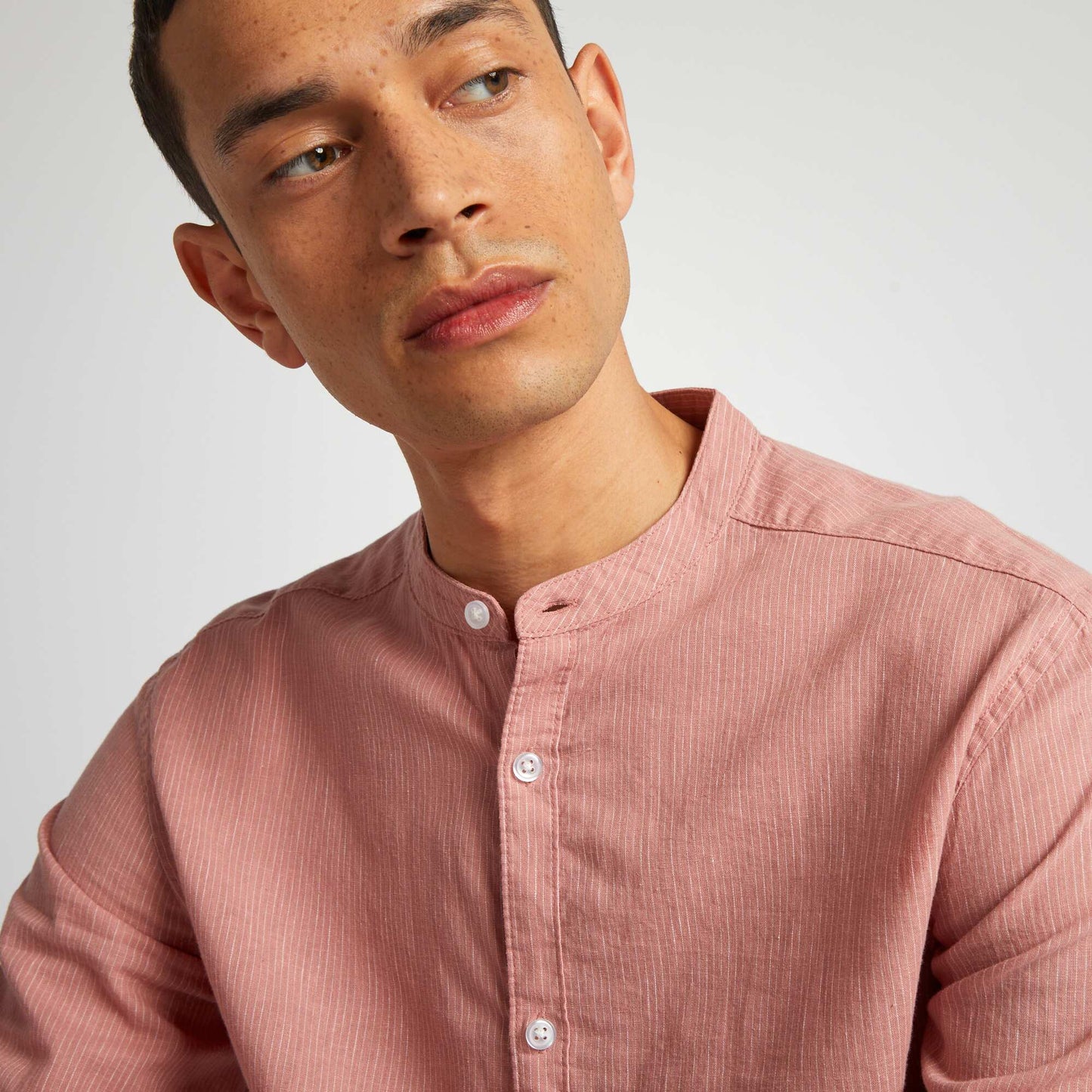 Linen-blend shirt with mandarin collar ORANGE