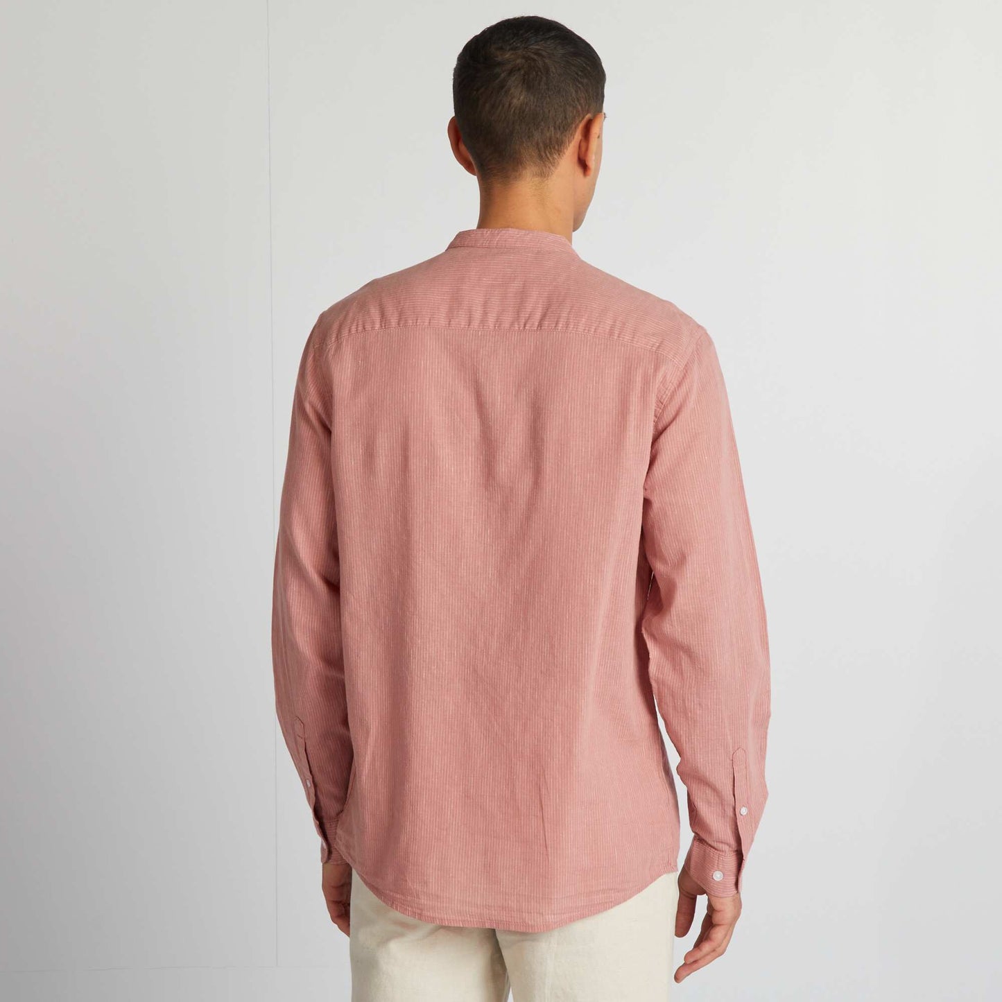 Linen-blend shirt with mandarin collar ORANGE