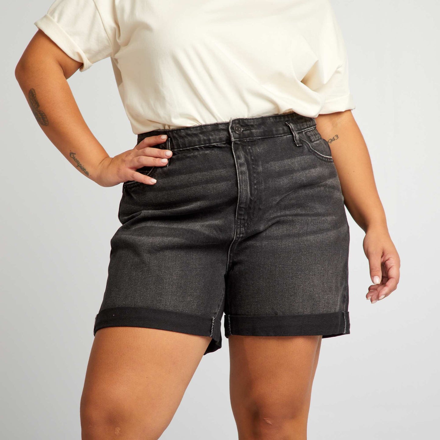 Mom jeans with elasticated waist GREY