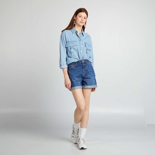 High-waisted denim shorts BLUE