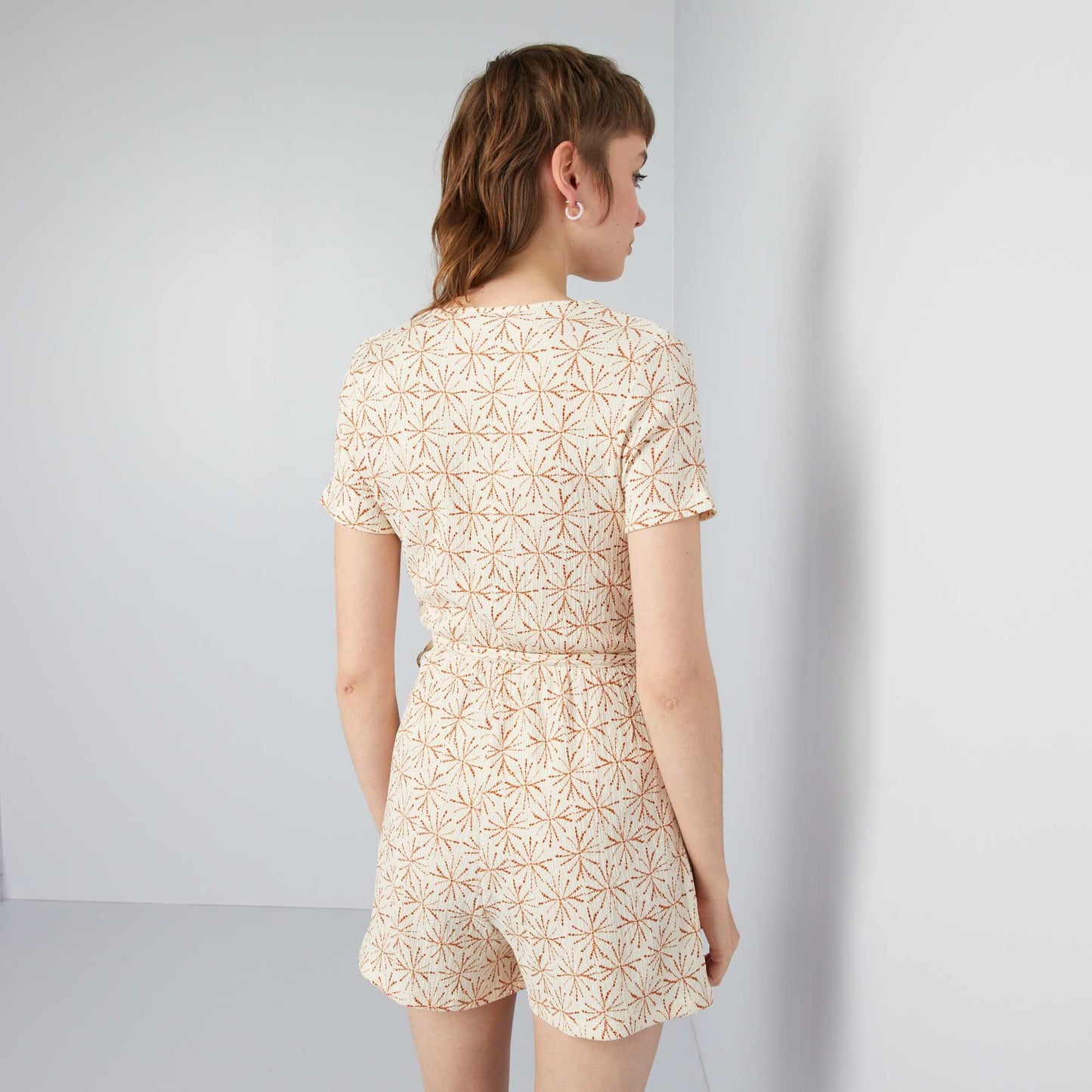 Wrapover neckline printed playsuit BEIGE