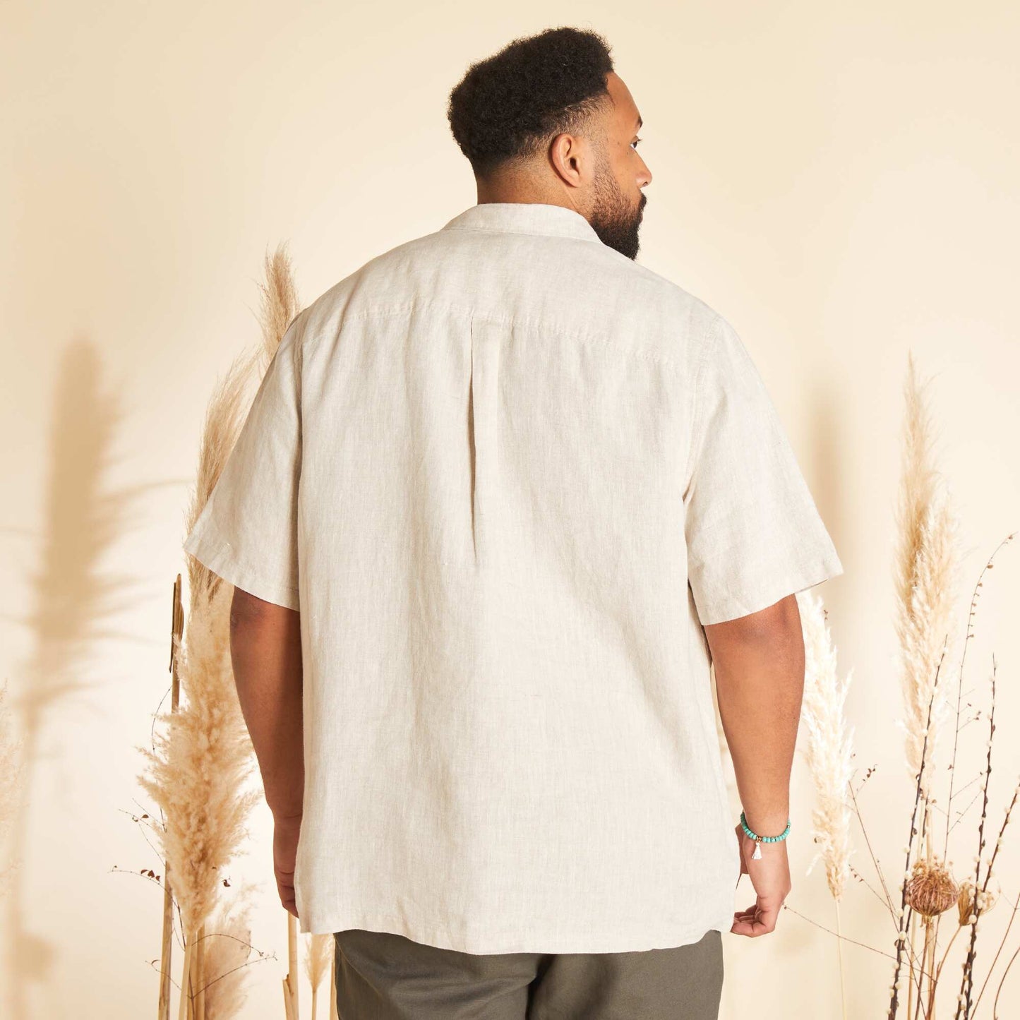 Linen short-sleeved shirt BEIGE