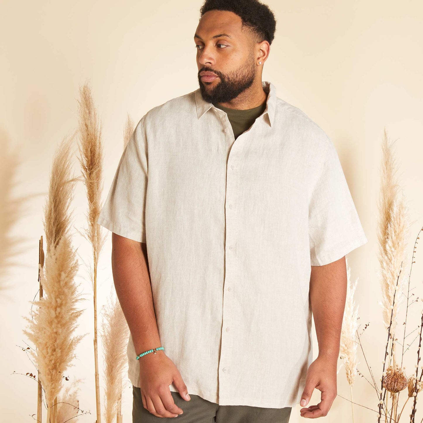 Linen short-sleeved shirt BEIGE