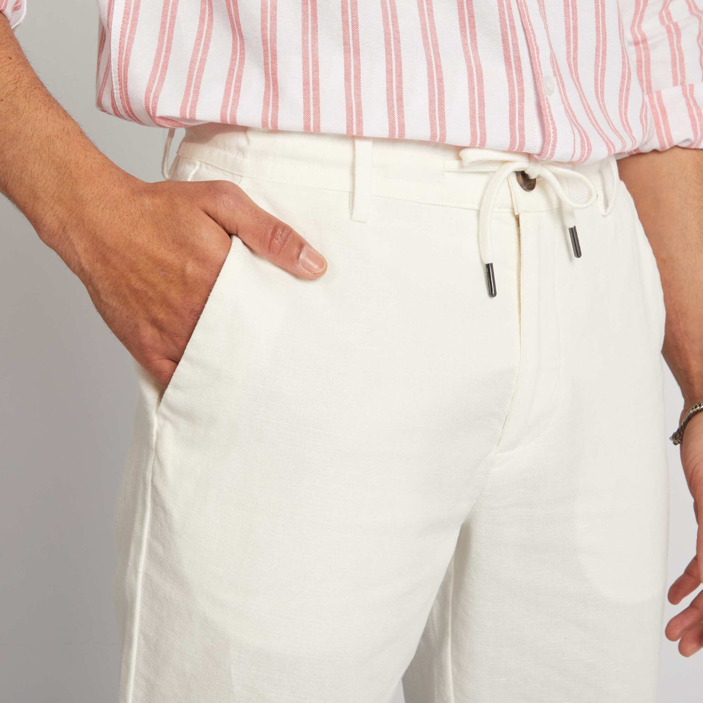 Slim-fit linen-blend chinos WHITE