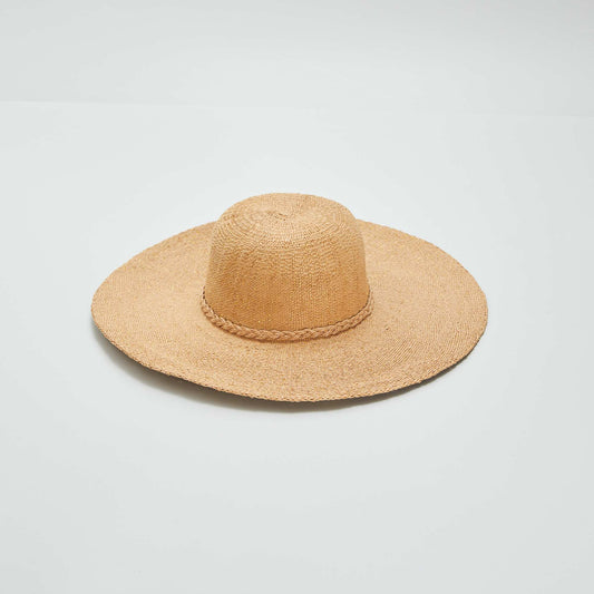 Wide-brimmed straw hat BEIGE