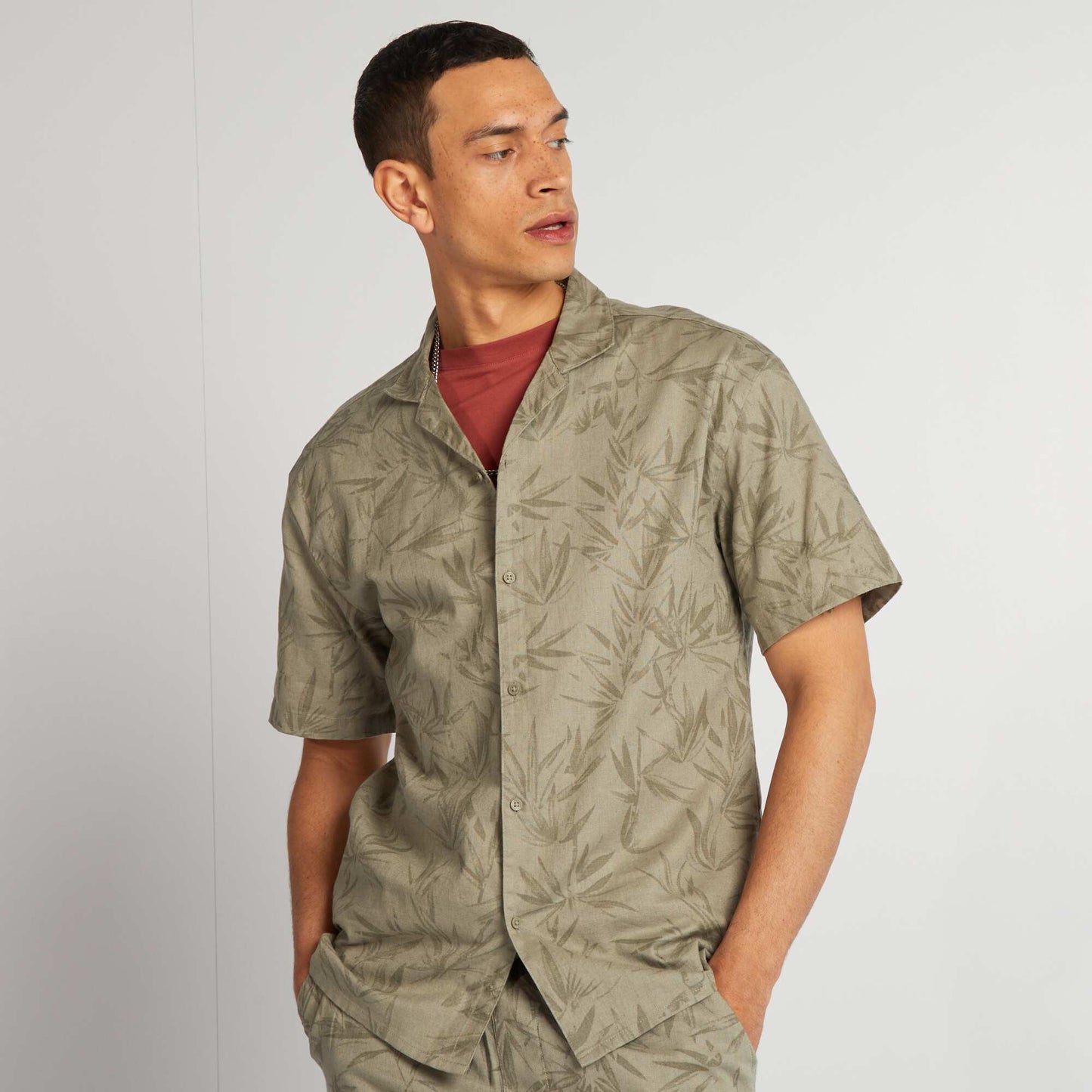 Linen blend shirt KHAKI